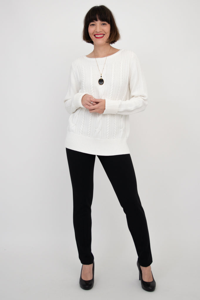 Stylish White Cotton Cora Sweater for Women - Cozy Pullover for Fall & Winter Outfits
