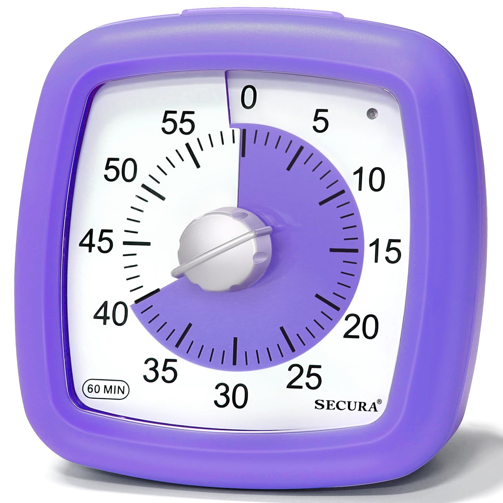 Secura 60-Minute Visual Timer - Silent Countdown Clock for Kids & Adults | Purple Time Management Tool for Studying, Teaching & Productivity