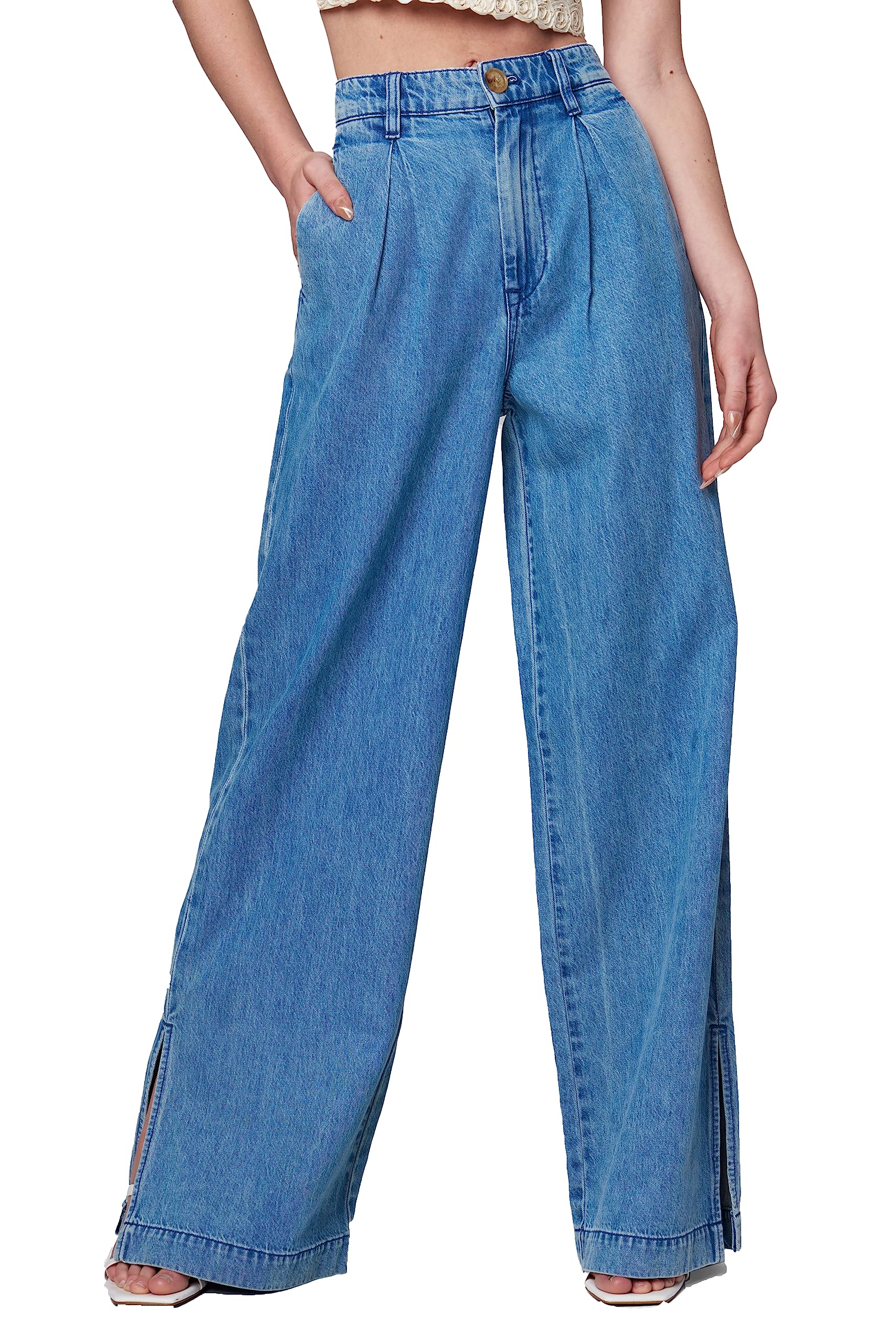 BLANKNYC Women's Pleated Denim Jeans - High Waisted Comfortable Trousers for Work, Casual & Night Out | Stylish Luxury Denim Pants