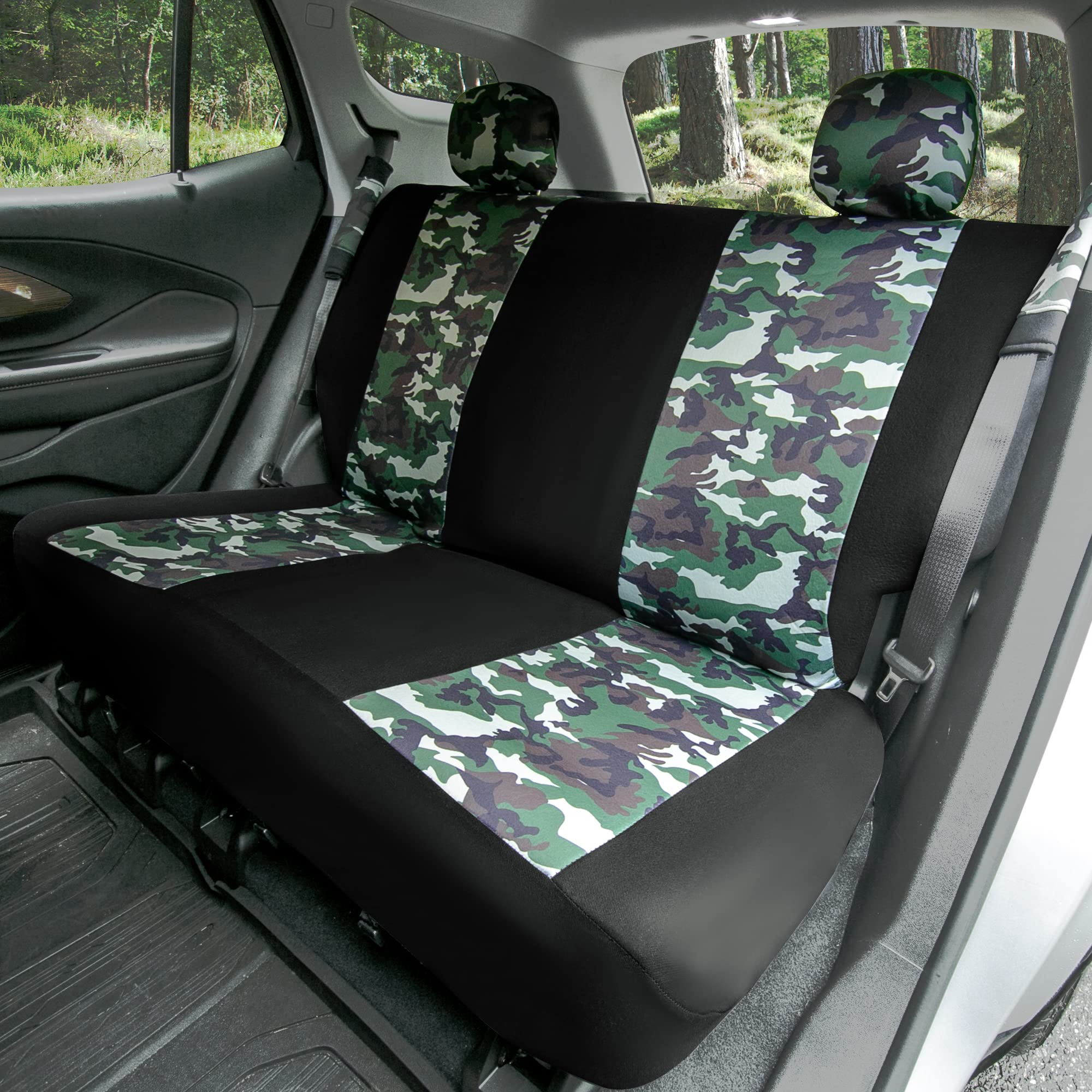 FH Group Full Set Hunting Print Car Seat Covers - Universal Fit for SUV, Sedan, Van | Low Back Front & Solid Back Seat Covers | Washable & Durable | Perfect for Outdoor Adventures, Hunting Trips & Daily Commute
