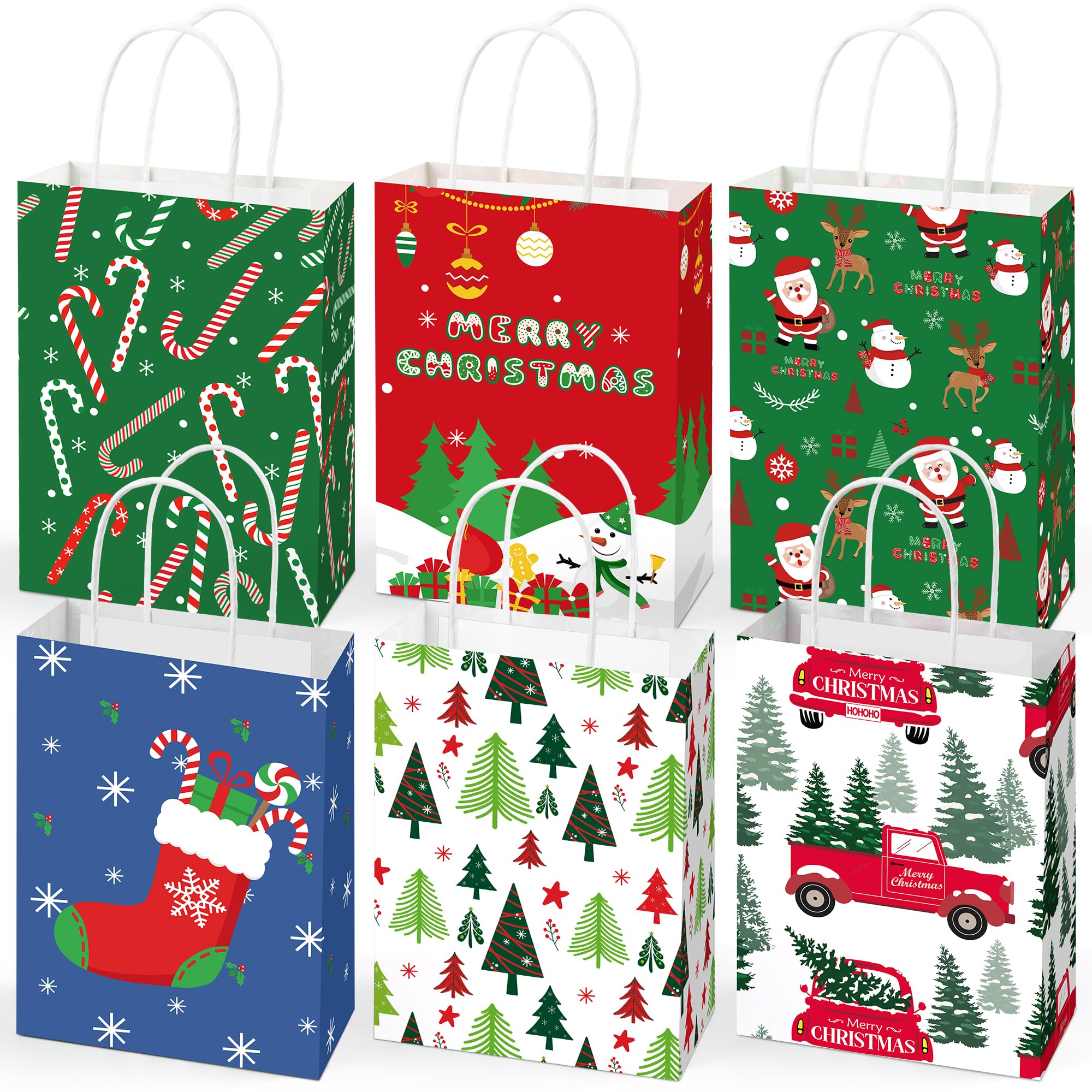12 Pack Christmas Gift Bags for Presents - Small Holiday Treat Bags for Kids, Men & Women | Perfect for Christmas Party Favors, Stocking Stuffers & Gift Exchanges