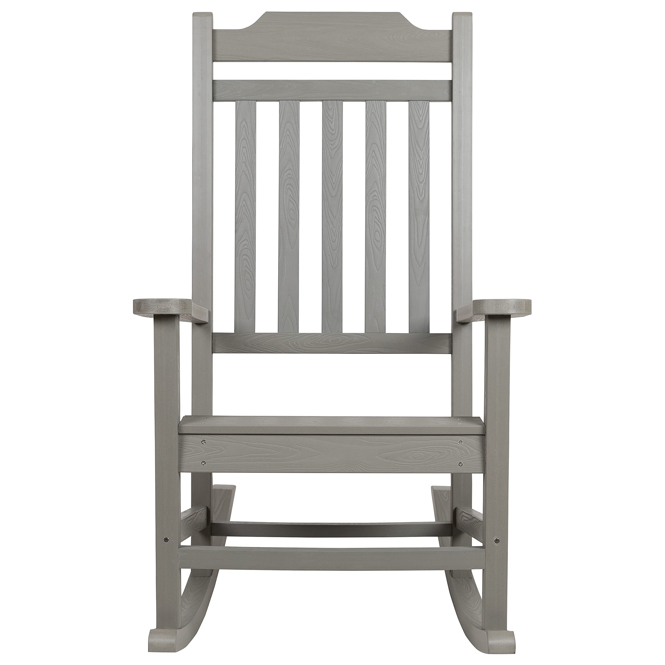 Merrick Lane Hillford All-Weather Rocking Chair - Gray Poly Resin Indoor/Outdoor Patio Rocker - Perfect for Porch, Deck, Garden & Sunroom Relaxation