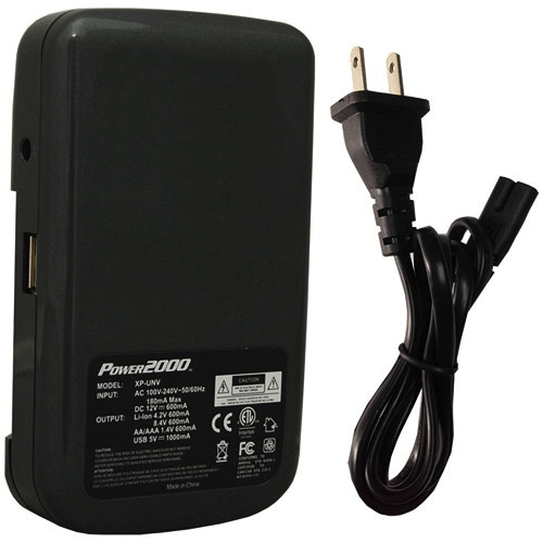 Power2000 Universal Battery Charger - AC/DC Fast Charging for AA AAA C D 9V Batteries | Ideal for Home, Office, Travel & Emergency Power Backup