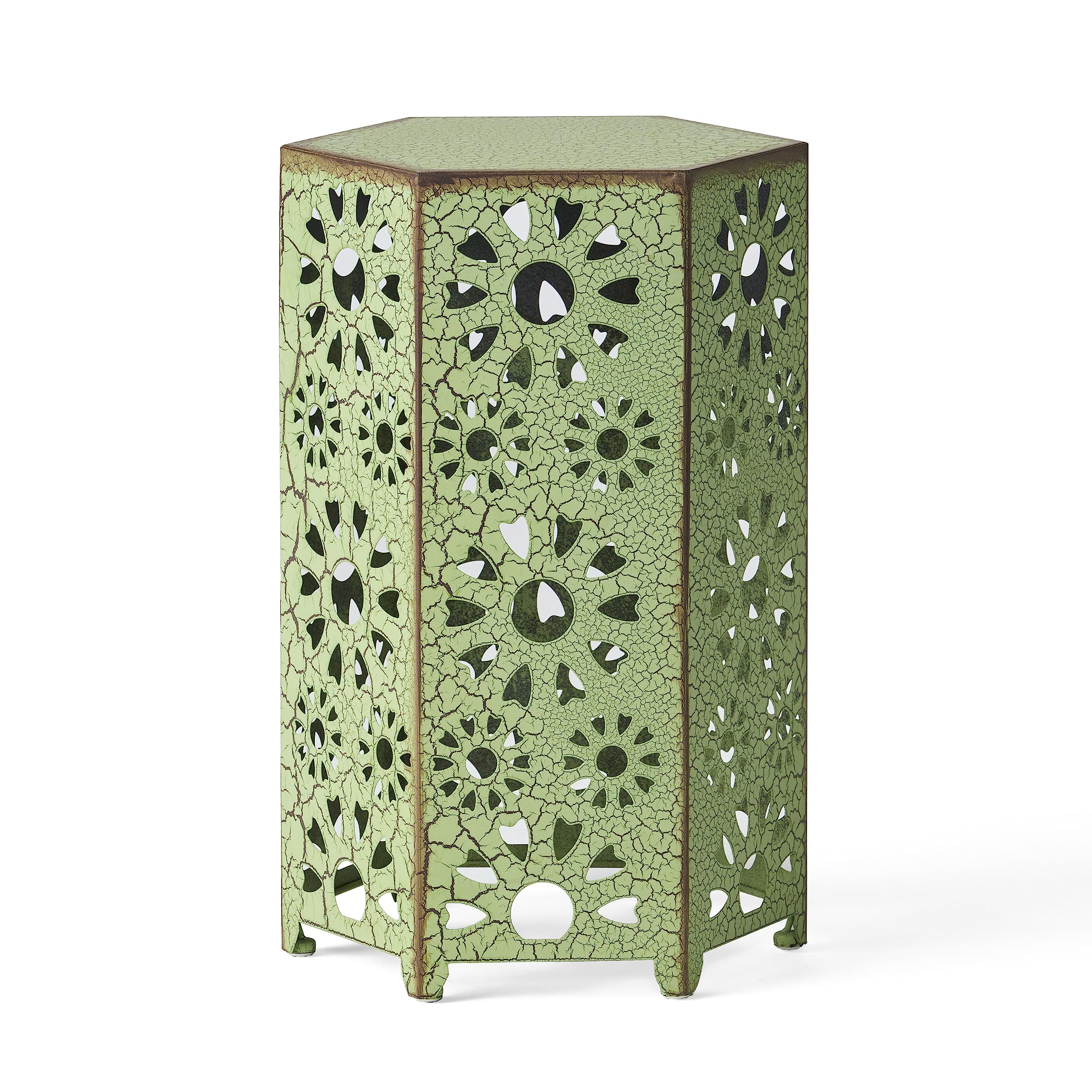 GDFStudio Outdoor Accent Tables - Rustic Iron Tubing with Crackle Green Finish - Perfect for Patio, Garden & Porch Decor