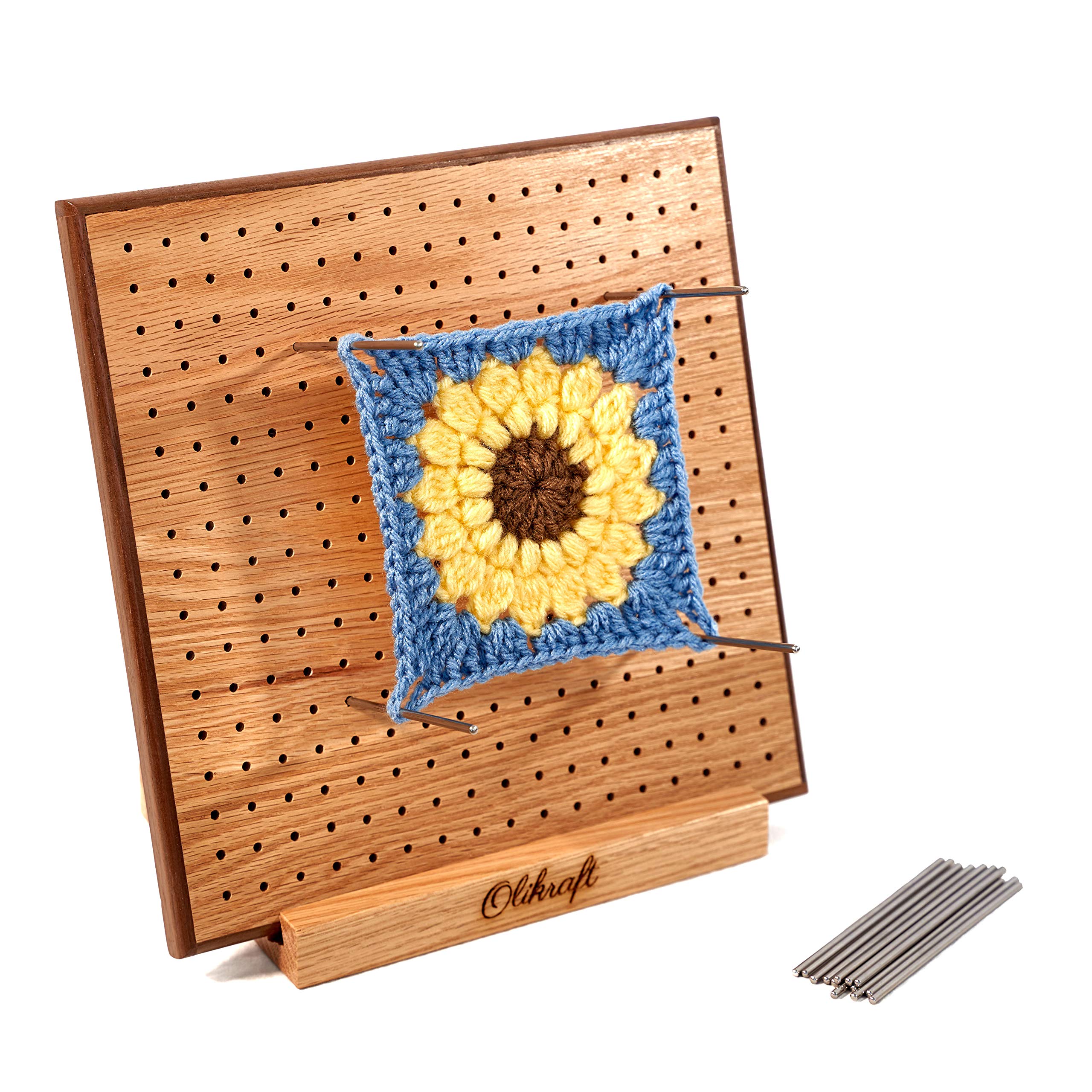 Olikraft Crochet Blocking Board with 50 Stainless Steel Pins - 11 Inch Granny Square Blocking Mat for Knitting & Crochet Projects - Essential Yarn Crafting Tools & Accessories (Perfect for Blocking Shawls, Doilies & Amigurumi)