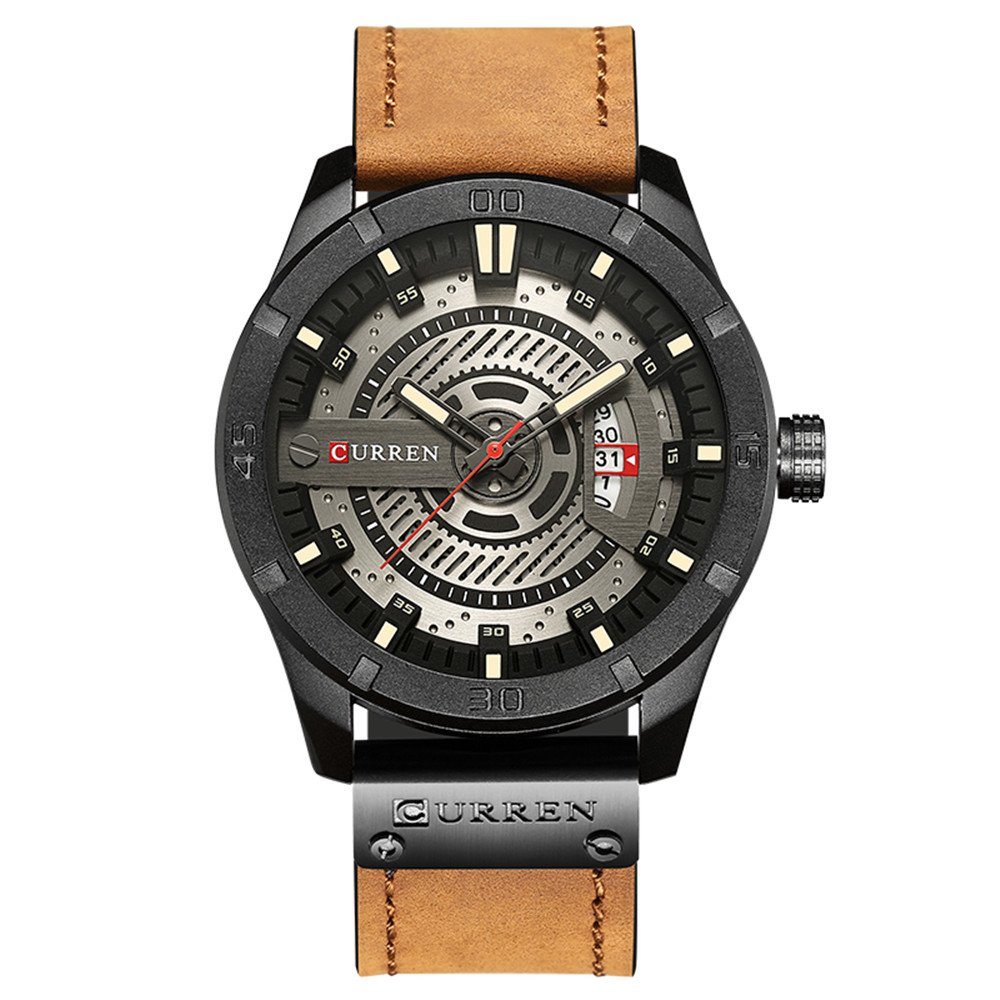 Men's Military Sport Analog Quartz Watch - Black Leather Band Wristwatch 8301 | Durable & Stylish for Outdoor Adventures, Casual Wear & Everyday Use