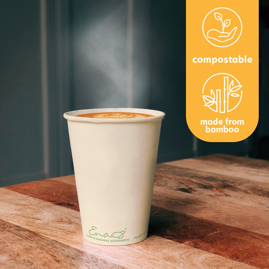 Eco-Friendly 12oz Compostable Disposable Coffee Cups - 80 Pack Bamboo Fiber Paper Cups | Biodegradable, Unbleached, Natural | Perfect for Office Coffee, Parties, Picnics & Sustainable Events
