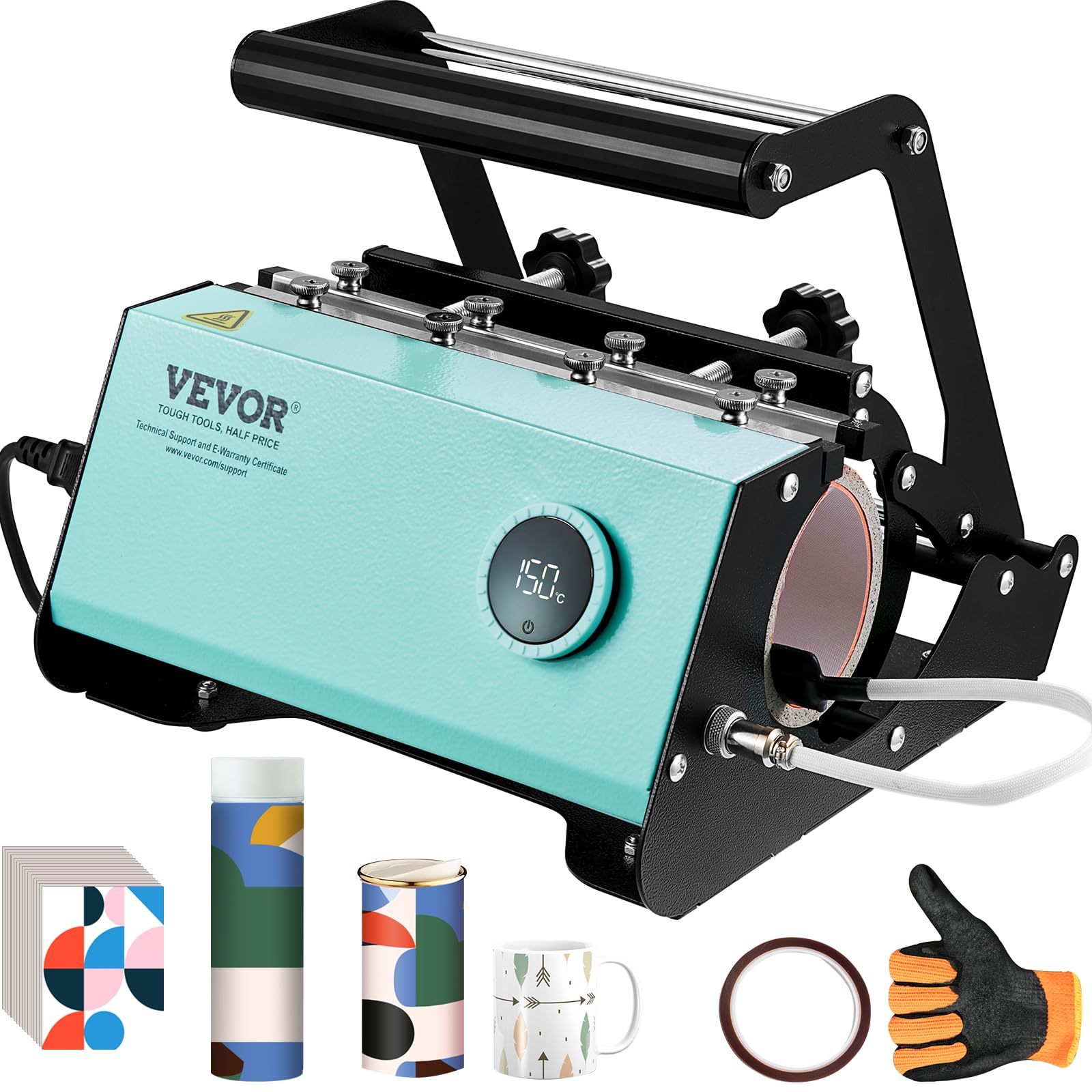 VEVOR Tumbler Heat Press Machine for Sublimation - 30OZ & 20OZ Straight Skinny Tumblers, 11-16OZ Mugs - Adjustable Temperature & Timer with Knob Control, Includes Heat Tape & Gloves (Green) - Perfect for DIY Custom Tumblers, Personalized Gifts & Small Business Crafting