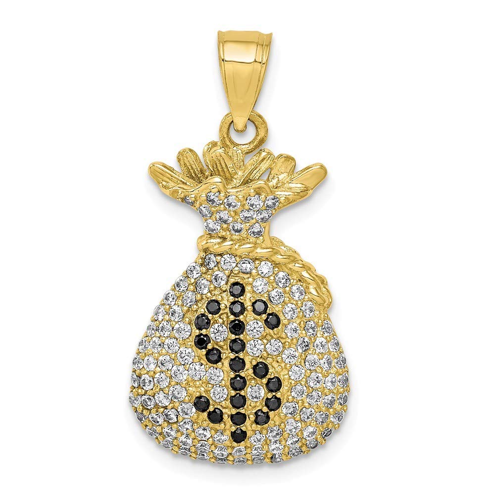 10K Yellow Gold Black & Clear CZ Micropave Money Bag Pendant - Roy Rose Jewelry | Elegant Gift for Birthday, Anniversary & Special Occasions