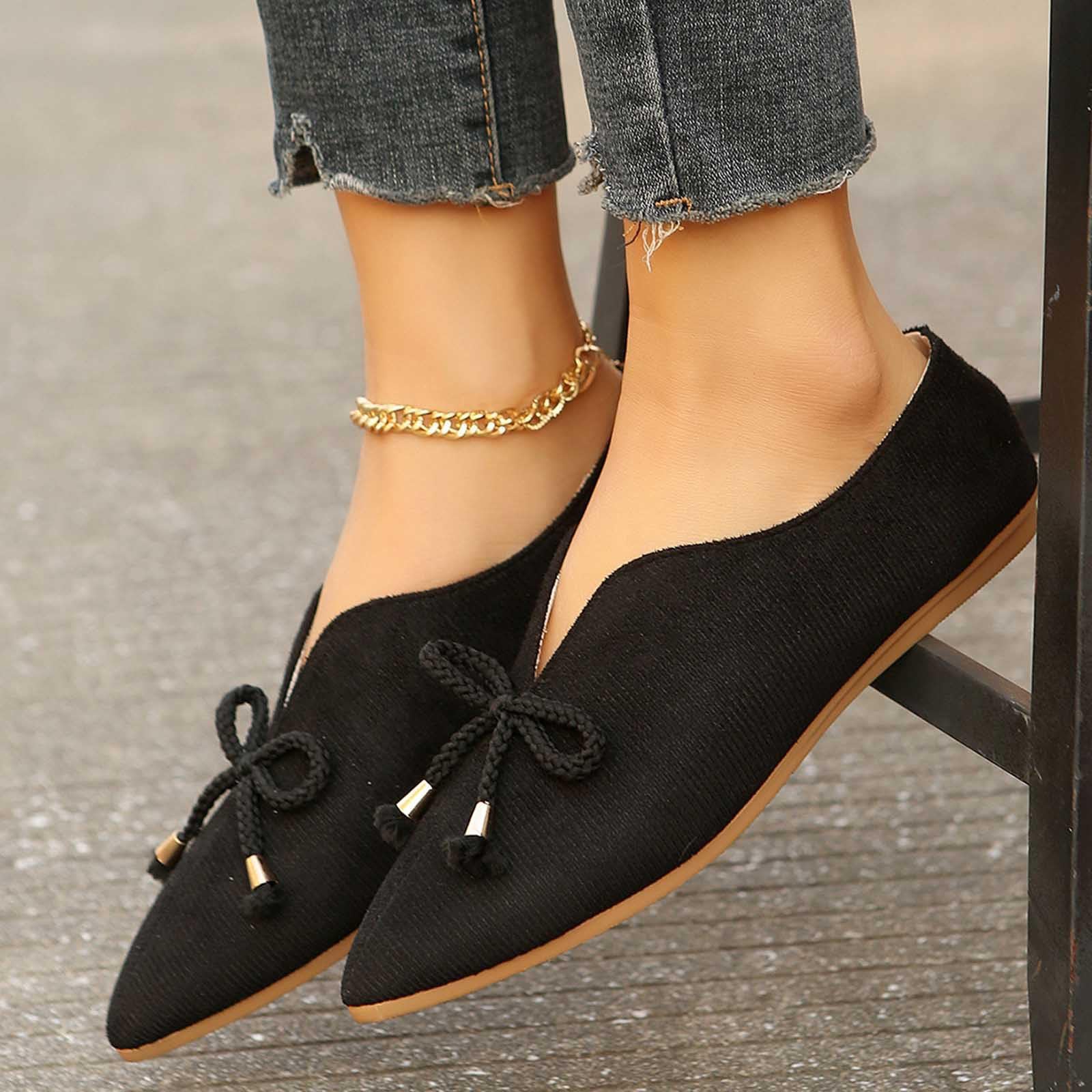 Women's Slip On Canvas Sneakers - Chunky Loafers with Pointed Toe & Matte Suede | Comfortable Casual Flats for Everyday Wear, Work & Walking