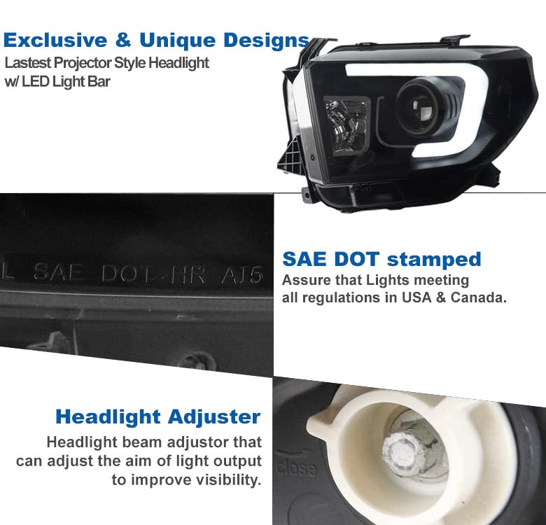 2014-2019 Toyota Tundra LED Projector Headlights - Black/Smoke Tube Style for Enhanced Night Visibility | Perfect for Off-Roading & Night Driving