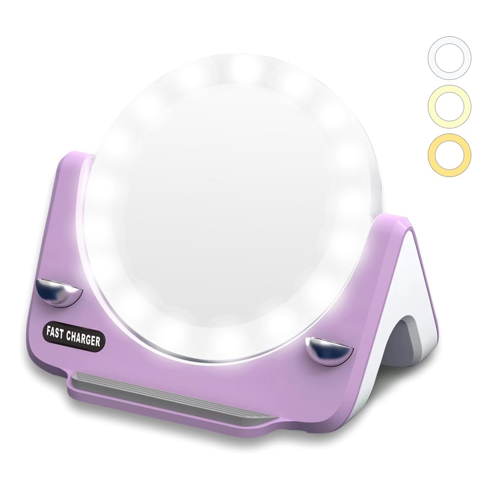 UNXAI LED Vanity Mirror with Lights - Wireless Charging, Touch Control, Adjustable Brightness for Makeup, Travel, and Home Use