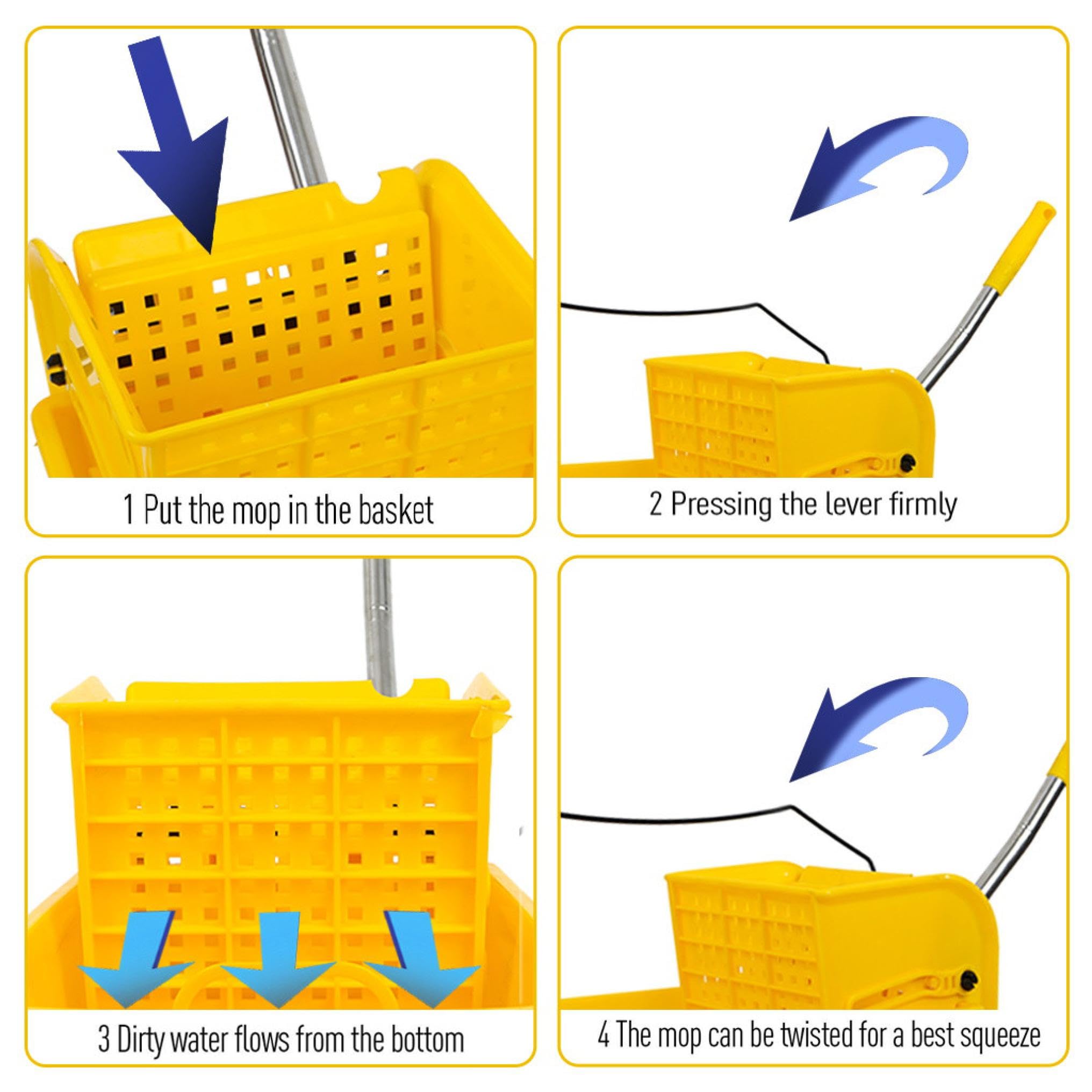 Commercial 20 Quart Mop Bucket with Wringer on Wheels - Heavy Duty Side Wringer Combo Set for Home & Industrial Cleaning - Ideal for Schools, Hospitals, and Office Floor Maintenance