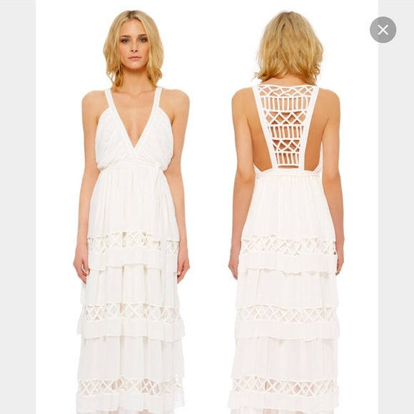 Mara Hoffman Gaia Silk Chiffon Lattice Gown - Elegant Flowy Maxi Dress for Weddings, Parties & Special Occasions