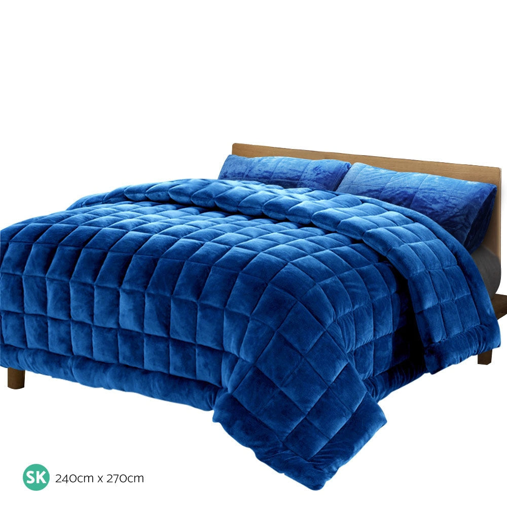 Luxury Faux Mink Quilted Comforter - Winter Weight Super King Size Teal Throw Blanket for Bed, Sofa & Guest Room - Soft & Warm Bedding Set