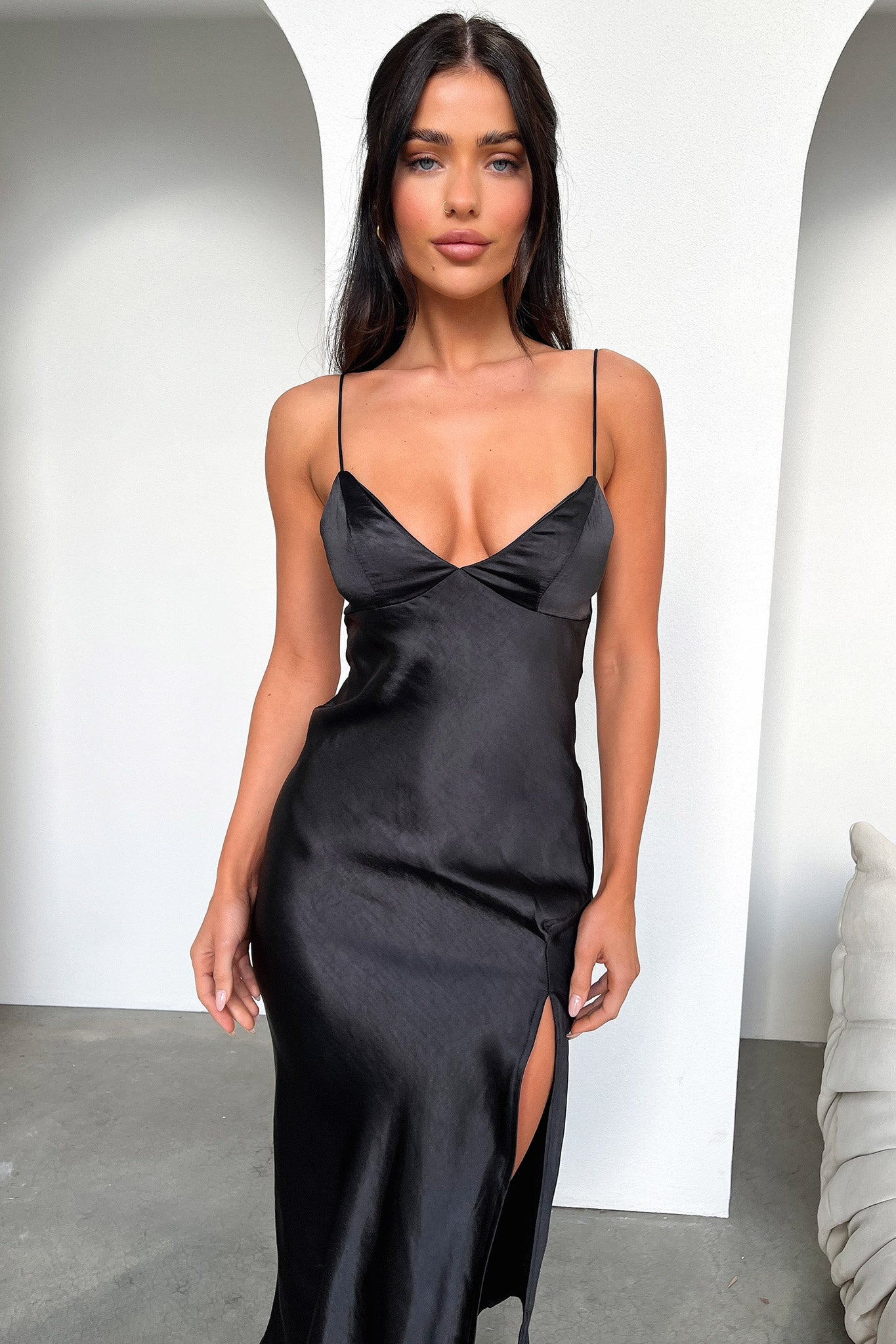 Jennifer Satin Midi Dress - Elegant Black Evening Gown for Women | Perfect for Cocktail Parties, Weddings & Formal Events