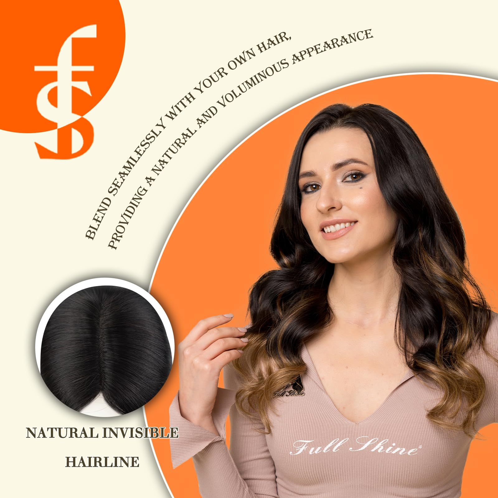 Full Shine Human Hair Toppers for Women with Thinning Hair - 16 Inch Clip-in Hairpiece (Color 18P613 Ash Blonde & Blonde) | Natural Looking Hair Topper for Volume & Coverage - Perfect for Daily Wear, Special Occasions & Hair Loss Solutions