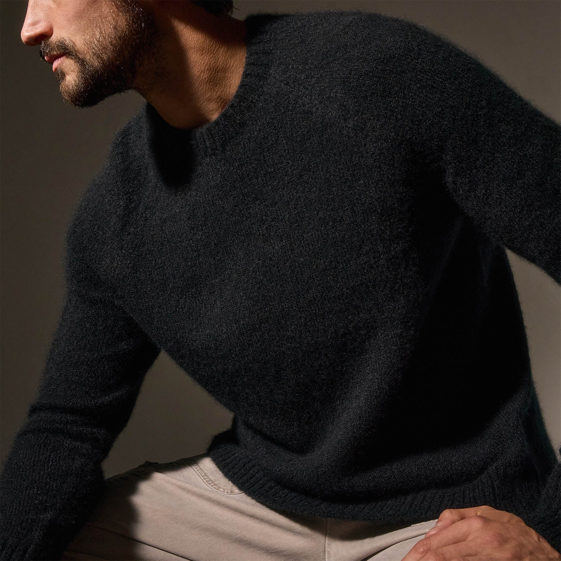 Lightweight Textured Cashmere Crew Neck Sweater for Women - True Black | Soft & Warm Winter Pullover for Casual Outfits & Office Wear