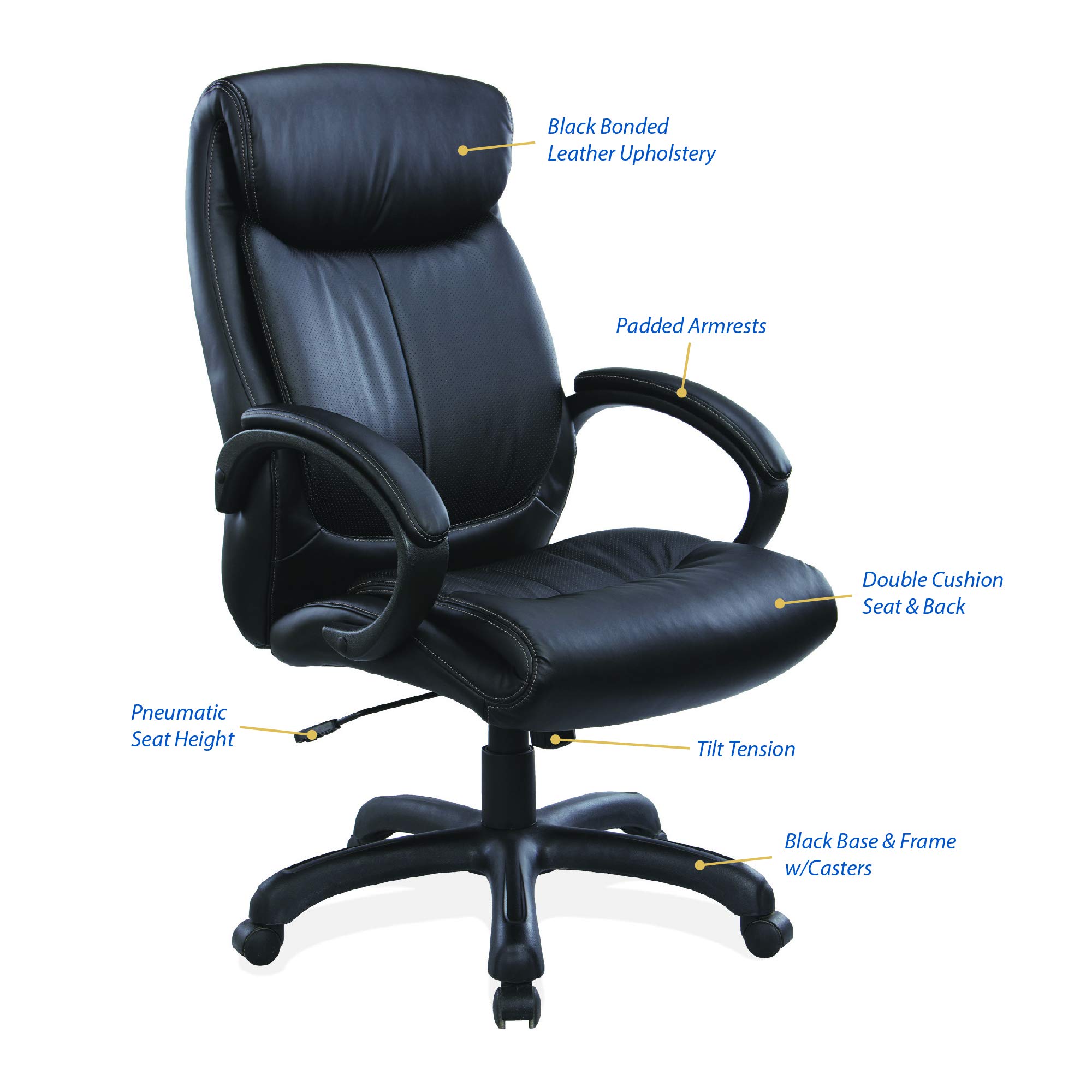 OfficeSource Sierra Series High-Back Executive Office Chair - Ergonomic Mesh Back & Adjustable Height, Black - Perfect for Home Office, Conference Rooms & Corporate Workspaces