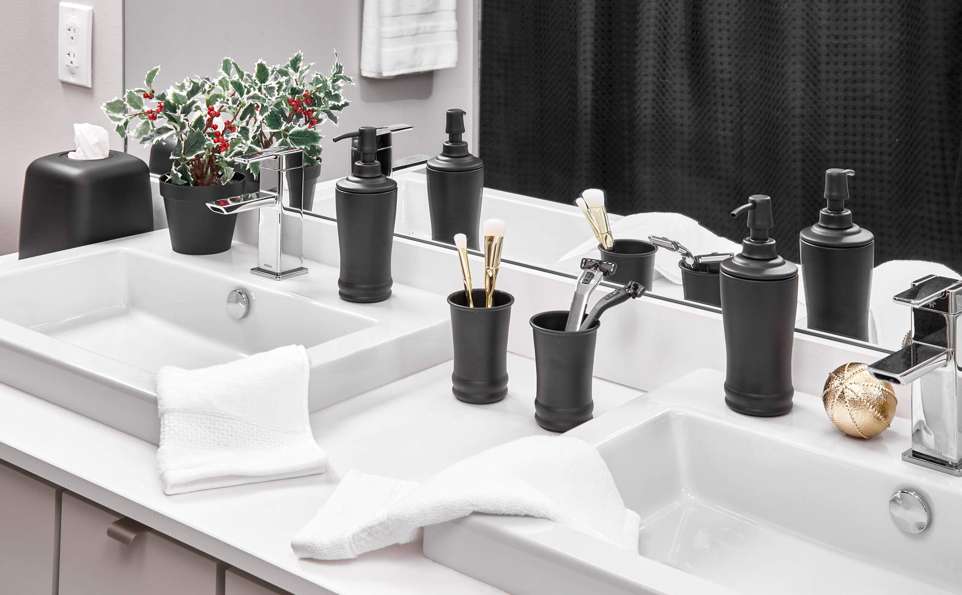 iDesign 26187 Olivia Matte Black Metal Tumbler - Multi-Purpose Makeup Brush Holder & Toothbrush Cup for Bathroom Countertop, Desk Organizer, Dorm Essentials, College Room Decor & Vanity Storage - Perfect for Home, Office & Travel Use