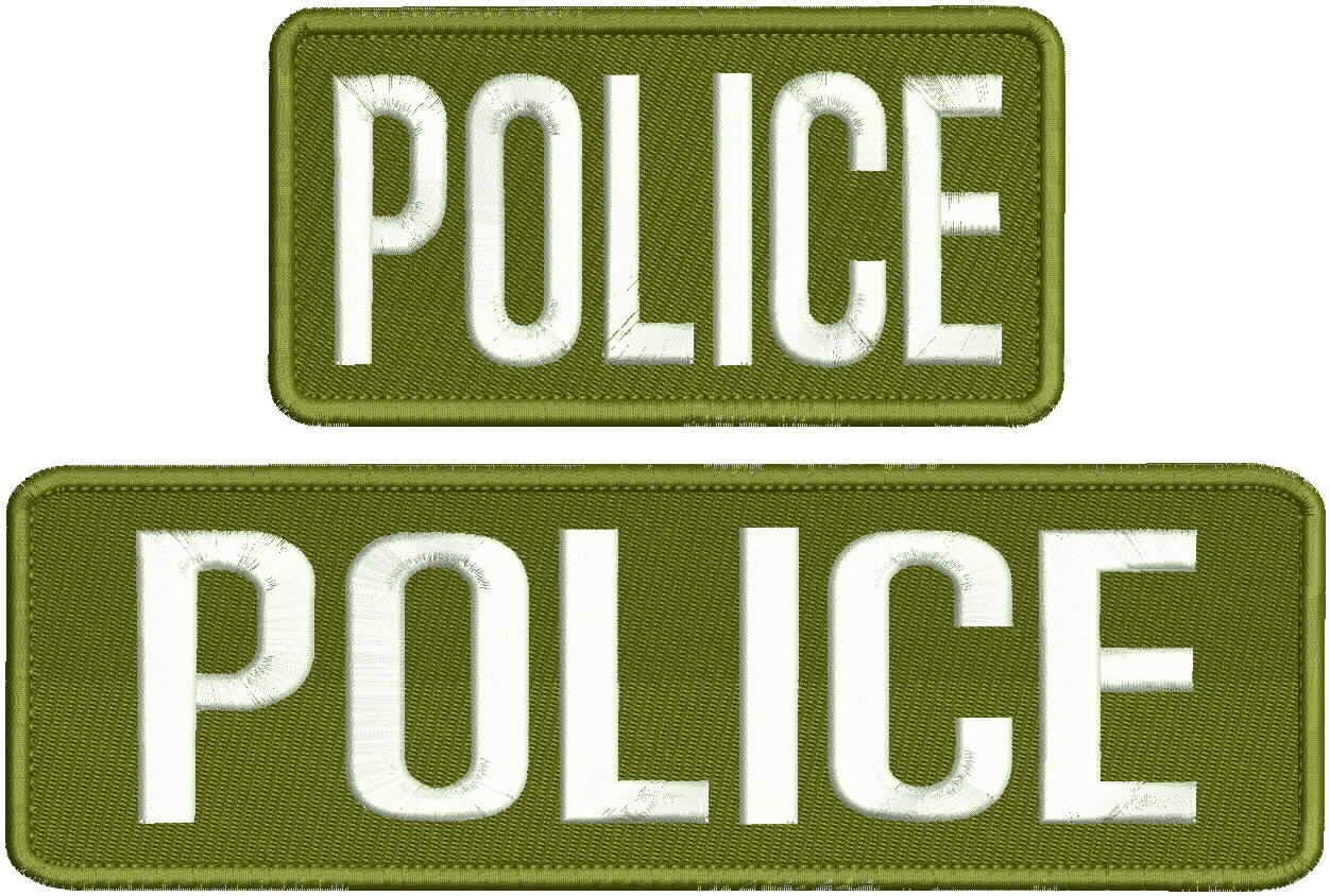 LuxMart Hook & Loop Back Police Embroidery Patches 3x10 & 3x6 - OD Green with White Letters - Perfect for Uniforms, Tactical Gear & DIY Projects
