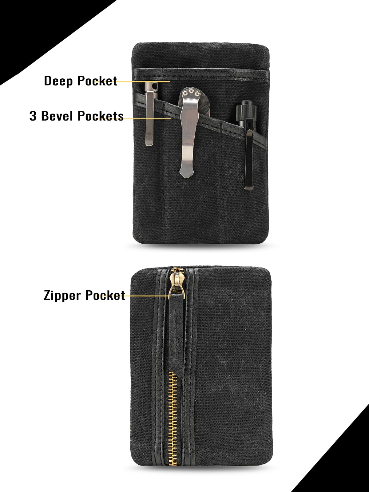 Sayram SP4 EDC Pouch - Waxed Canvas Compact Organizer Bag with Zipper Pocket for Men - Perfect for Coins, Notebook, Flashlight - Ideal for Everyday Carry, Travel & Outdoor Adventures