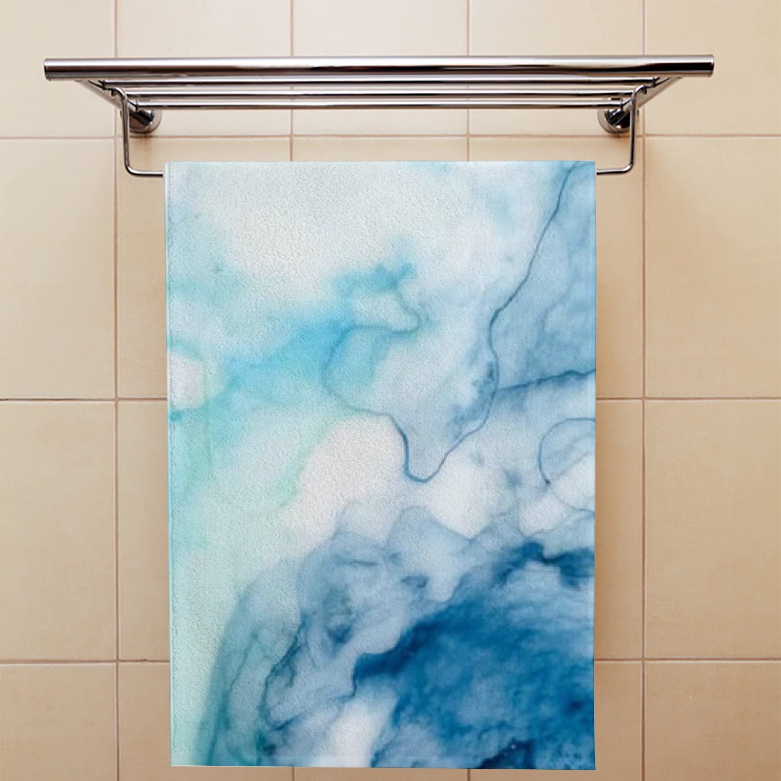 Vantaso 2-Pack Ombre Blue Marble Bath Hand Towels - Ultra Soft & Highly Absorbent Washcloths for Bathroom, Kitchen, Hotel, Gym & Spa | Perfect for Everyday Use, Guest Towels & Luxury Spa Experience