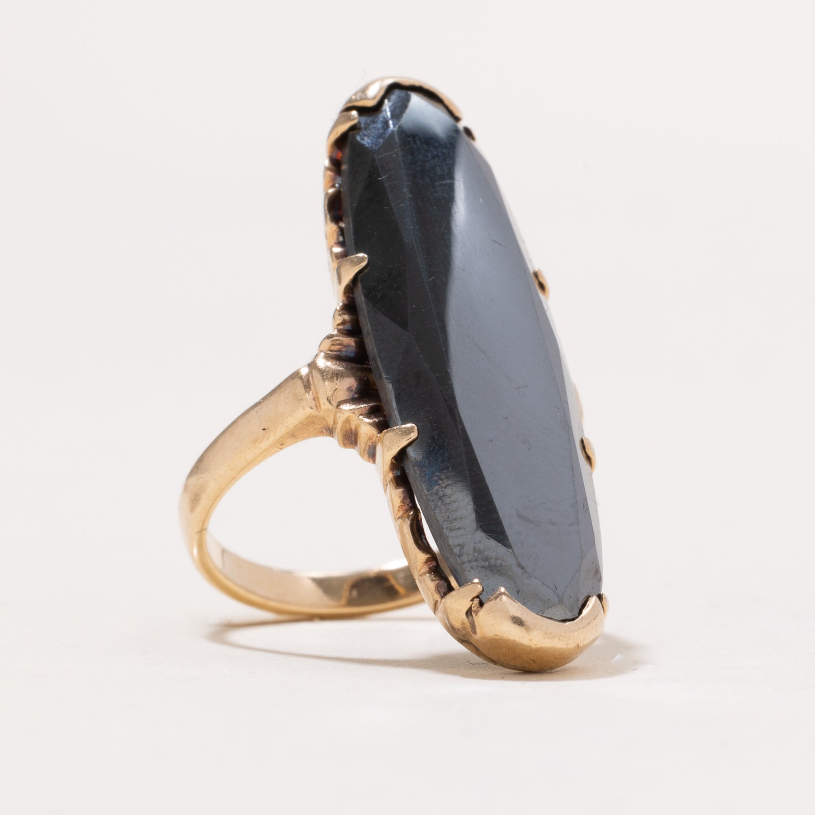 13.00ct Hematite Navette Ring - Size 5.75 | Elegant Black Gemstone Jewelry for Women | Perfect for Evening Wear, Date Night & Special Occasions