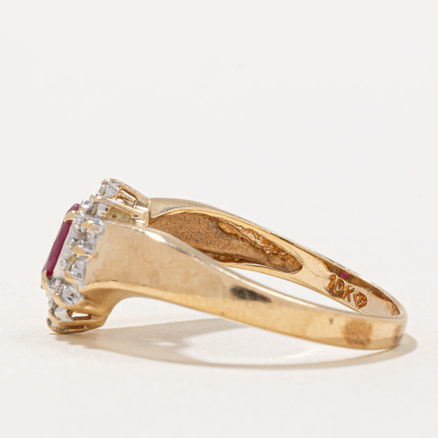 Exquisite Ruby & Diamond Halo Chevron Ring | 0.23ct Natural Ruby & 0.08ctw Diamond Accents | Size 6 | Perfect for Anniversary Gifts, Engagement Rings & Special Occasions