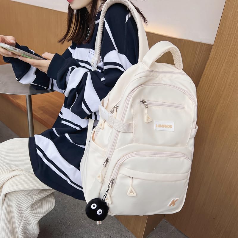 Stylish Aesthetic Backpack for Girls - Large Capacity School Backpack for Middle & College Students - Cute Casual Daypack for Travel & Daily Use (White) - Perfect for School, Commuting & Weekend Trips