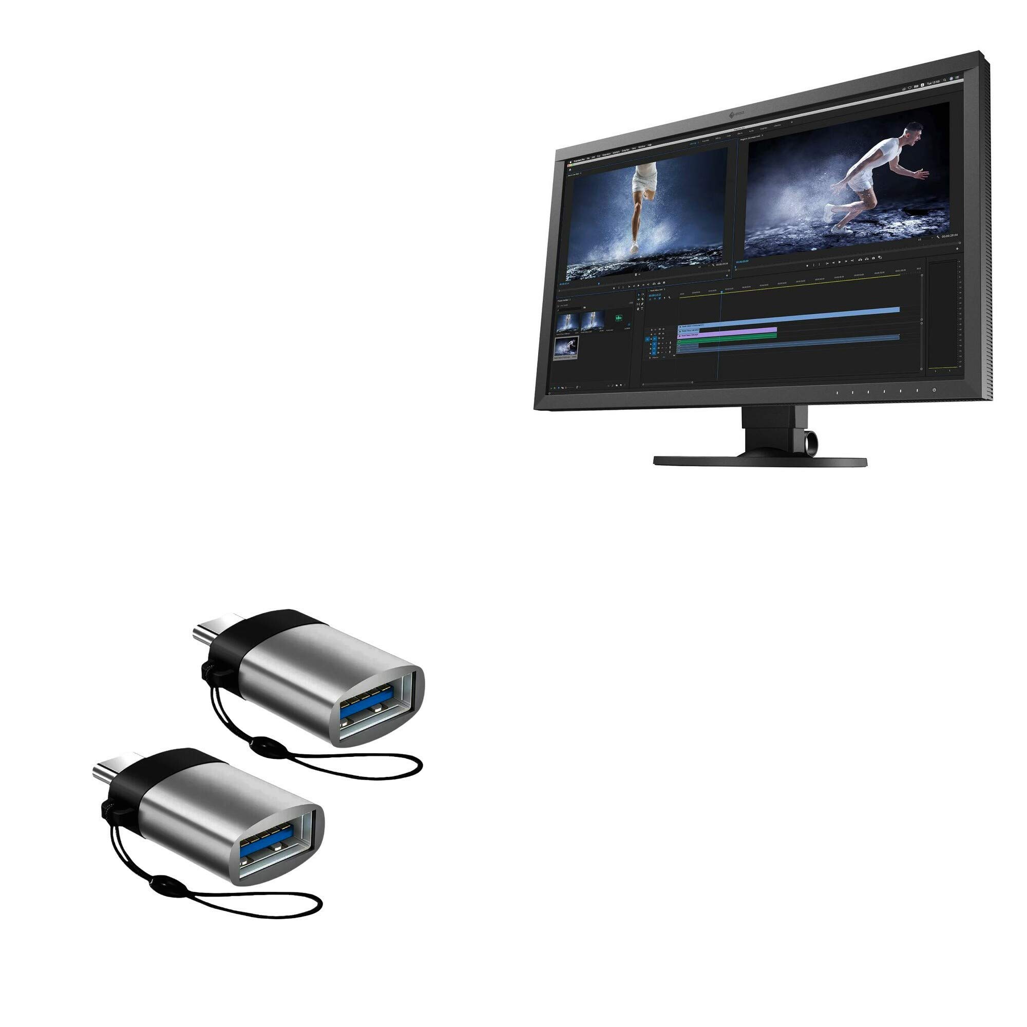BoxWave USB-C to USB-A OTG Adapter (2-Pack) - Compatible with EIZO CS2740 Monitor, Portable Keychain Design in Slate Black - Perfect for Office, Travel & Multi-Device Connectivity