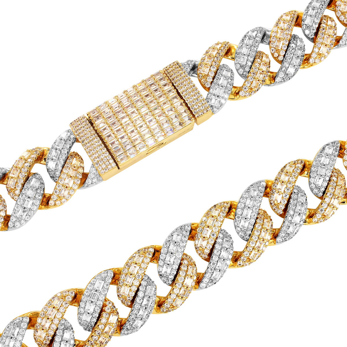 18mm Two-Tone Yellow Gold Miami Cuban Chain with Emerald Cut - Perfect for Layering, Gift Giving & Everyday Luxury Jewelry