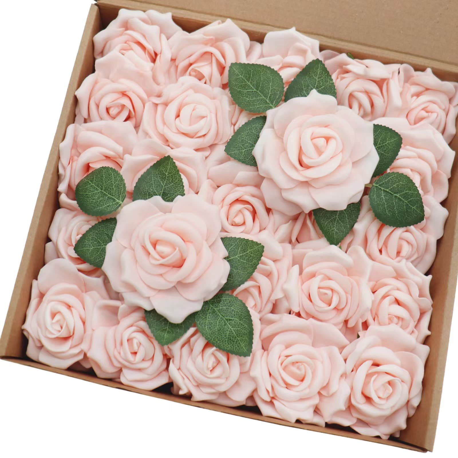 50PCS Realistic Blush Foam Roses with Stems - Artificial Flowers for DIY Wedding Bouquets, Centerpieces, Baby Showers & Home Decor | Perfect for Wedding Decor, Table Arrangements, Party Decorations and Gift Wrapping