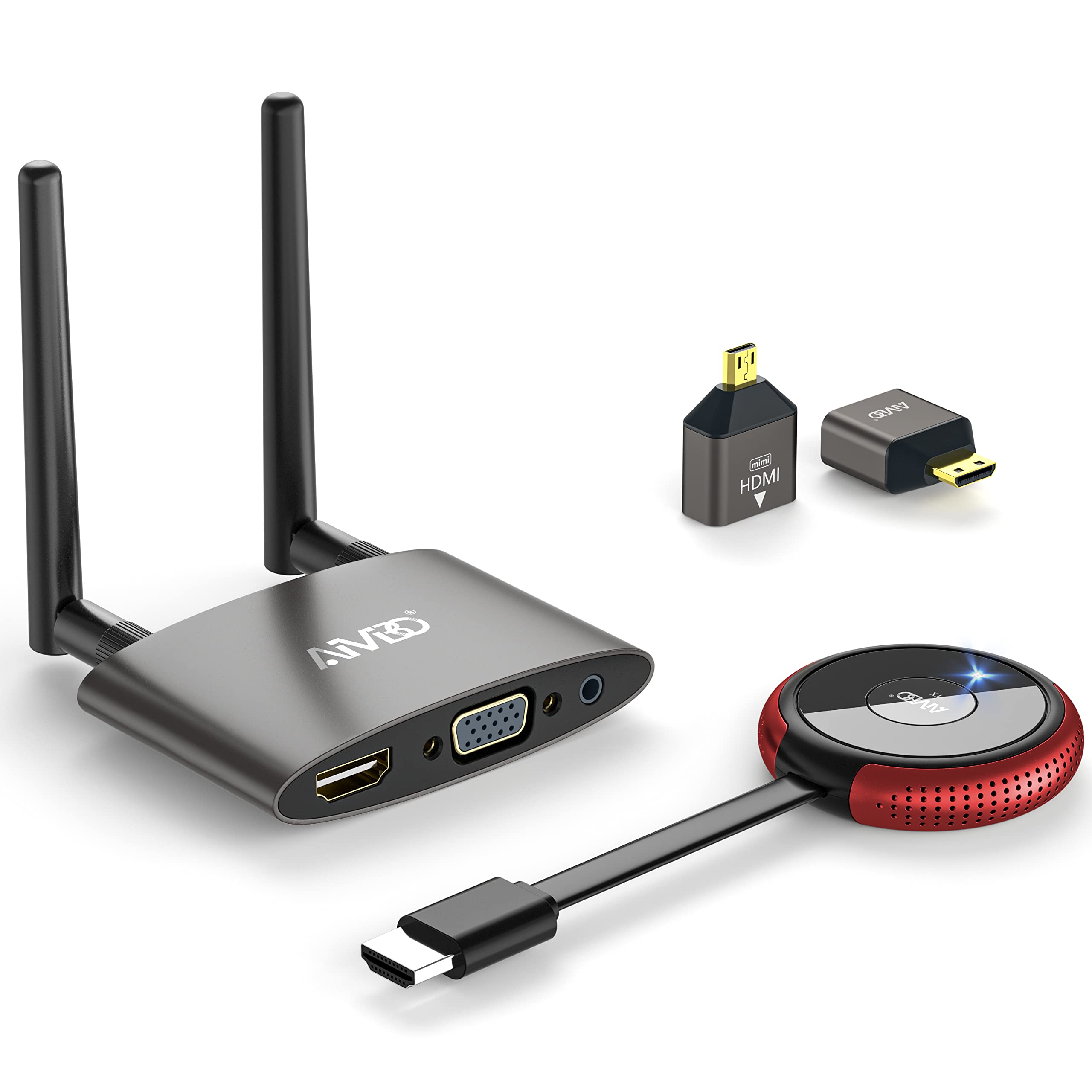5GHz Wireless HDMI Transmitter and Receiver - Dual Screen HDMI/VGA Wireless Cast for Laptop/PC/Camera/Cable Box to HDTV/Projector/Monitor - 165FT/50M Range - Perfect for Streaming TikTok/YouTube/Netflix (Red)