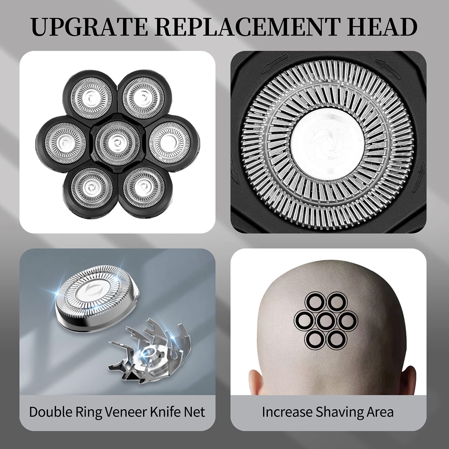 Vsmooth Replacement Shaver Head for Bald Men - Waterproof Electric Razor Blades for Wet & Dry Shaving - Floating Replacement Blade Head for Smooth Shave - Perfect for Travel, Gym & Daily Grooming Routine