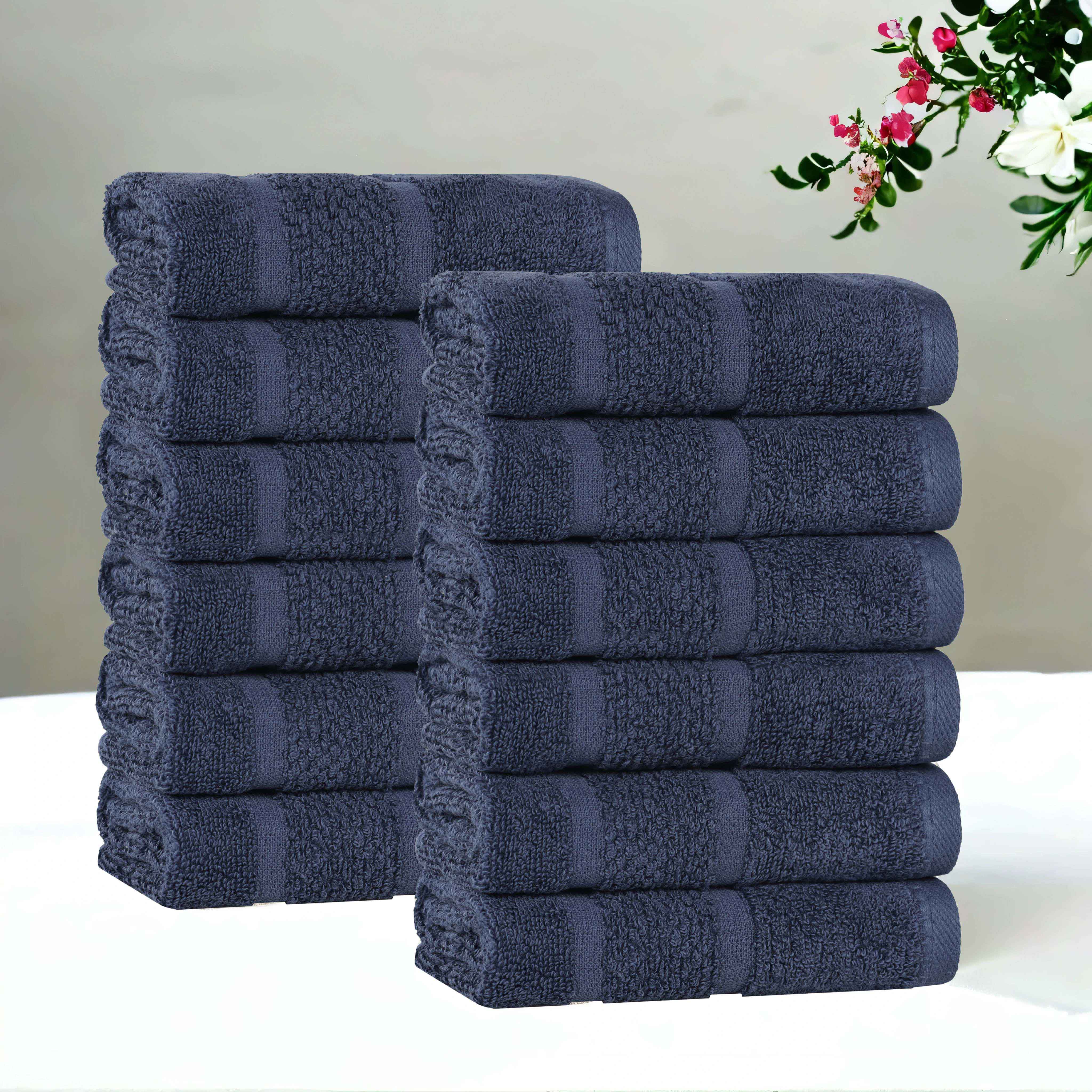 Premium 12-Pack Mile Smart Twist Cotton Medium Weight Face Towels | Soft & Absorbent Bath Towels for Spa, Gym & Travel | Solid Color Home Essentials