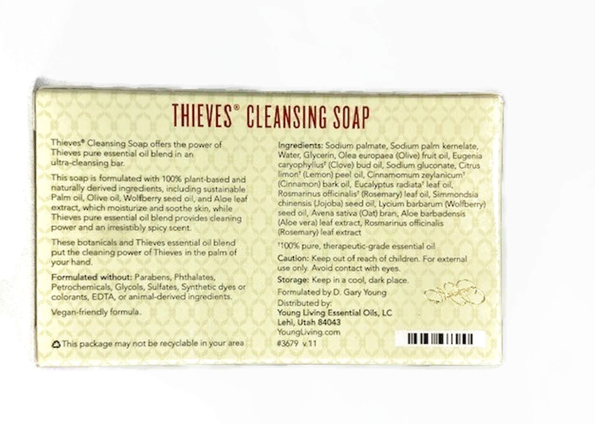Thieves Cleansing Soap Bar 3.5 oz - Natural Exfoliating & Moisturizing with Olive, Coconut, Jojoba & Wolfberry Oils - Young Living Essential Oil Blend - Perfect for Daily Skincare Routine & Aromatherapy