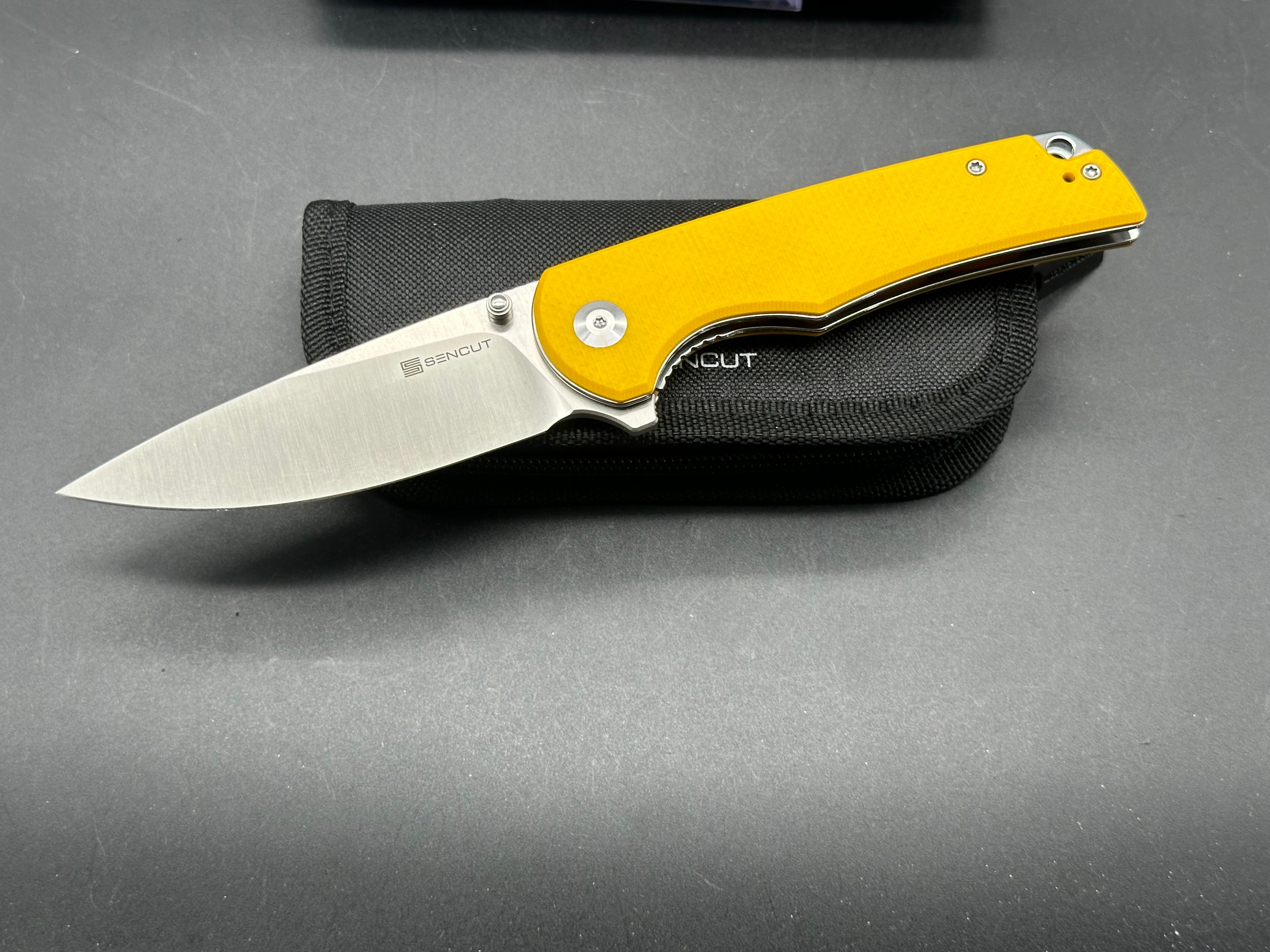 SENCUT PRAKTISK Folding Pocket Knife - Yellow G10 Handle, 9CR18MOV Stainless Steel Blade - EDC, Camping, Hiking & Outdoor Survival Tool