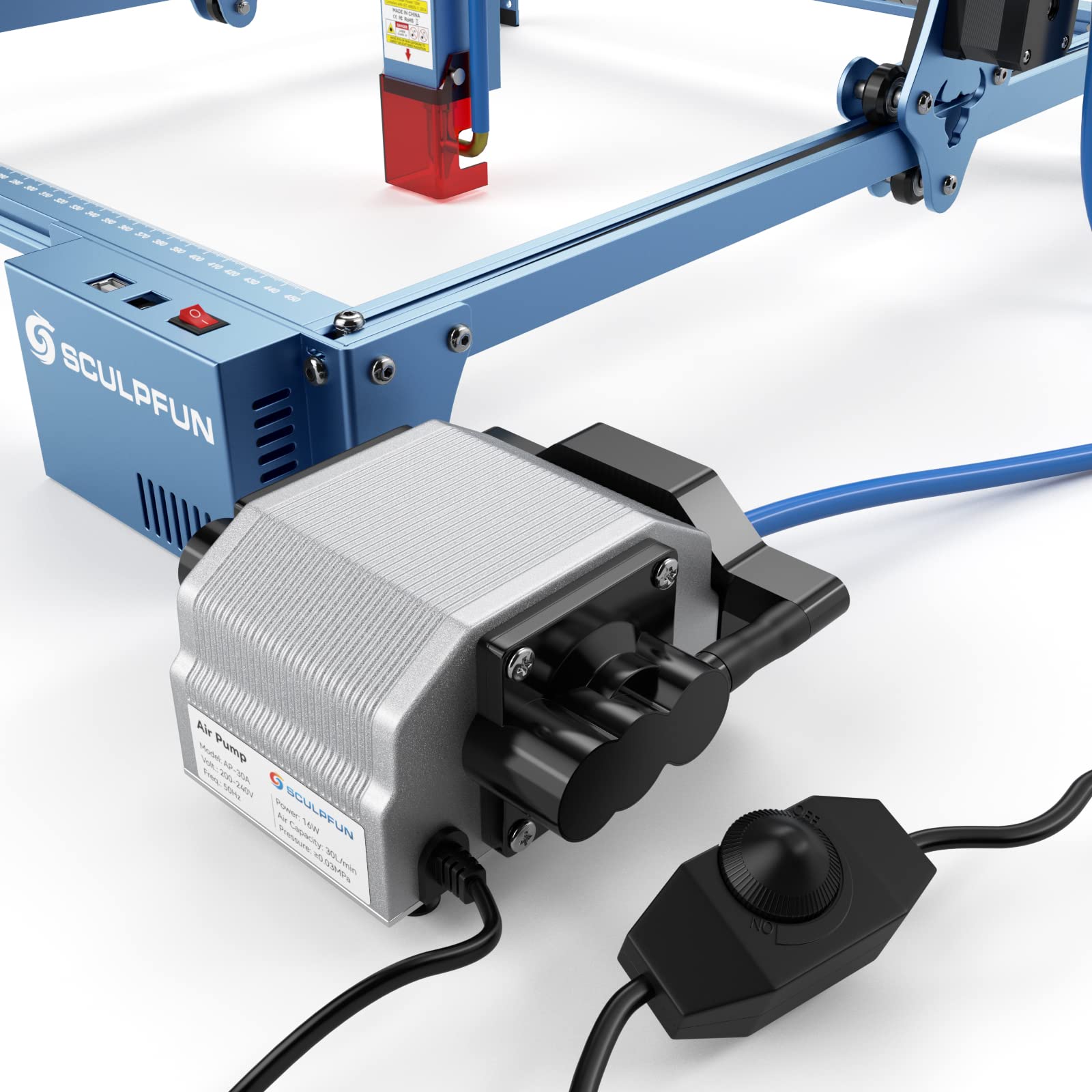 SCULPFUN S10 Air Assist Kit - Adjustable 0-30L/Min Air Flow, Low Noise Laser Engraver Accessory for Wood, Metal, Acrylic Cutting & Engraving | Perfect for DIY Crafts, Sign Making & Jewelry Design