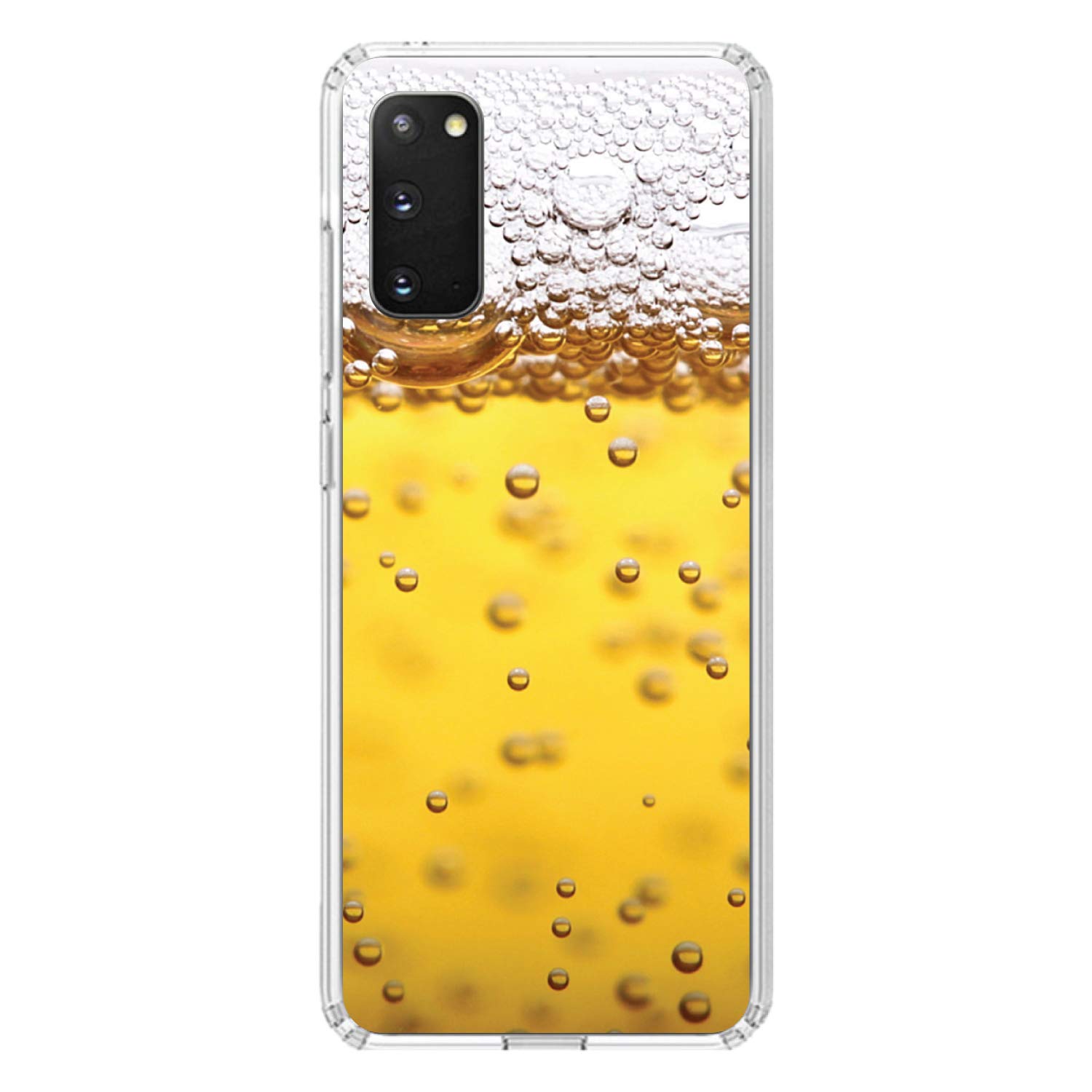 Premium Clear Shockproof Hybrid Case for Samsung Galaxy S20+ Plus/5G (6.7 Inch) - Durable TPU Bumper & Acrylic Back with Tempered Glass Screen Protector - Beer Foam Bubble Design - Perfect for Outdoor Activities, Travel & Daily Protection