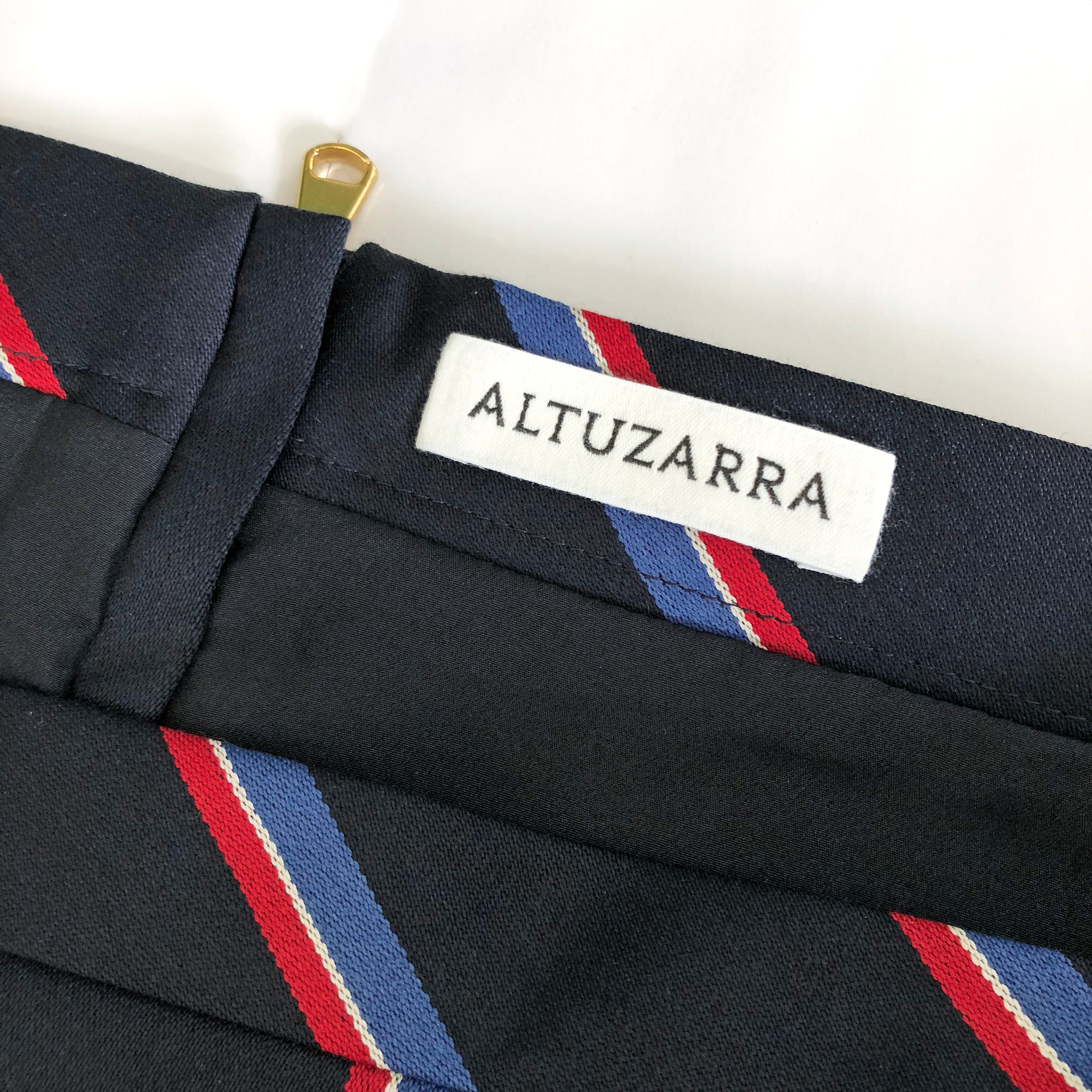 Altuzarra Monroe Navy and Red Striped Wool Pencil Skirt - Women's Classic Office Work Skirt for Business Professional Outfits and Formal Occasions