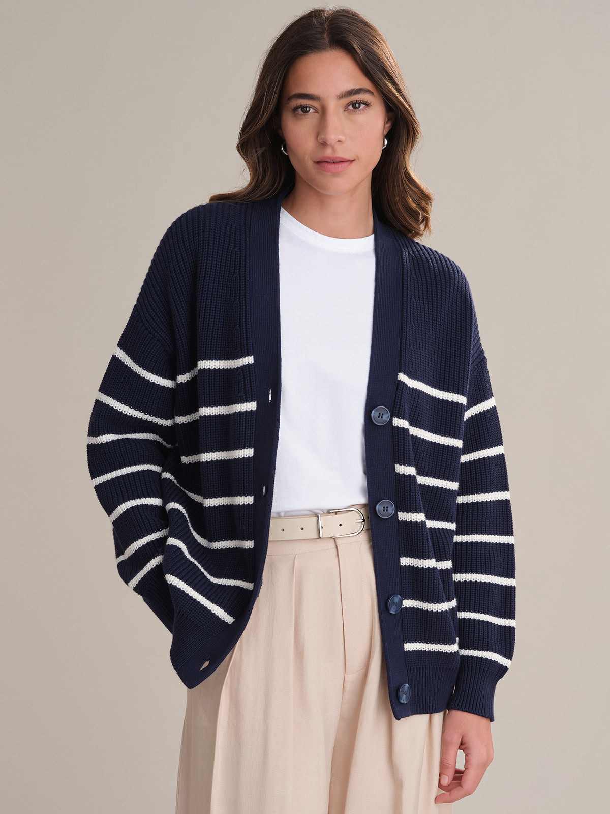 Emilia Women's Stripe Cotton Cocoon Cardigan - Soft Long Sleeve Open Front Knit Sweater for Fall & Winter | Perfect for Office, Lounge & Coffee Dates