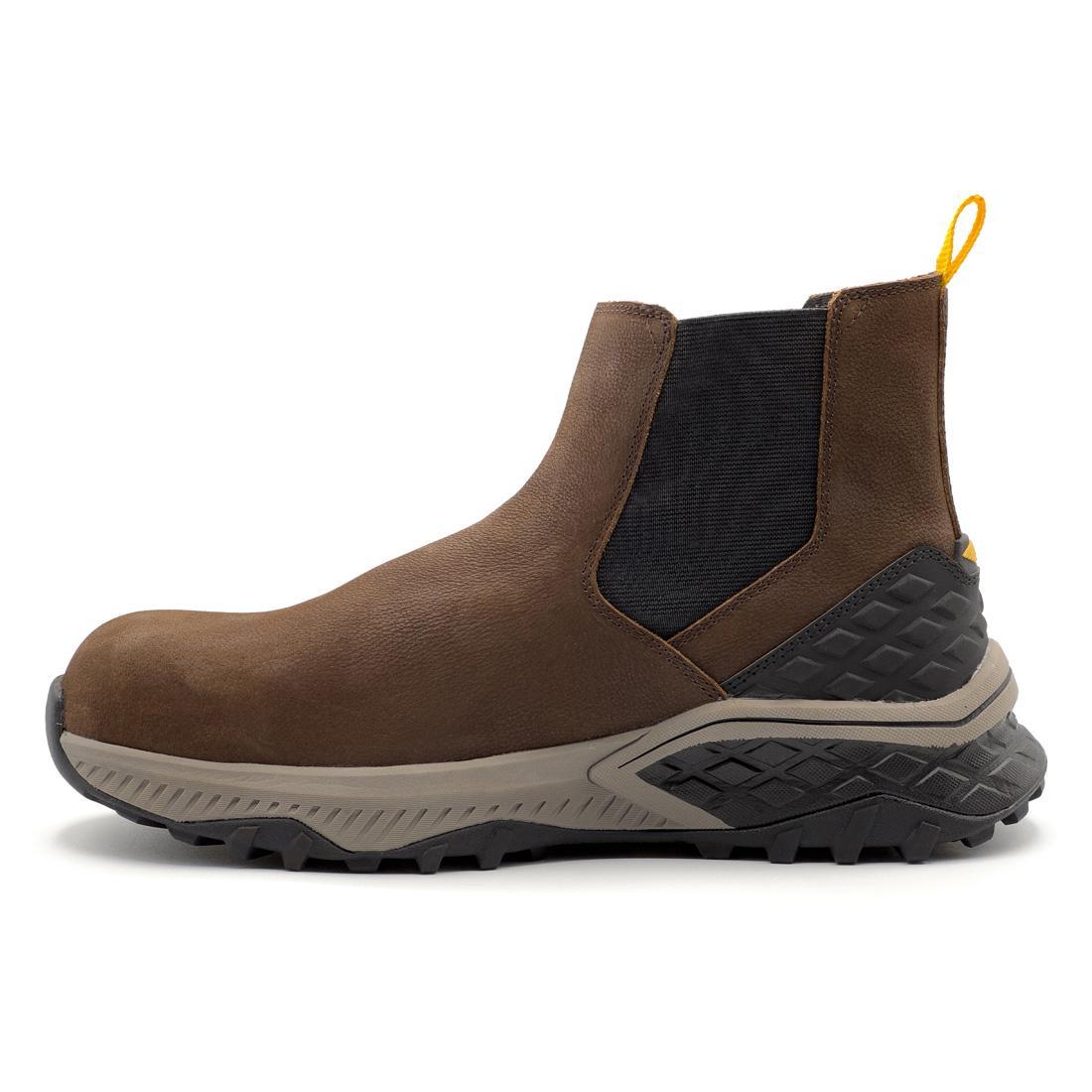 Summit Trail Composite Toe Chelsea Work Boots for Men - Brown Leather Safety Shoes for Construction & Outdoor Work | Slip Resistant & Comfortable