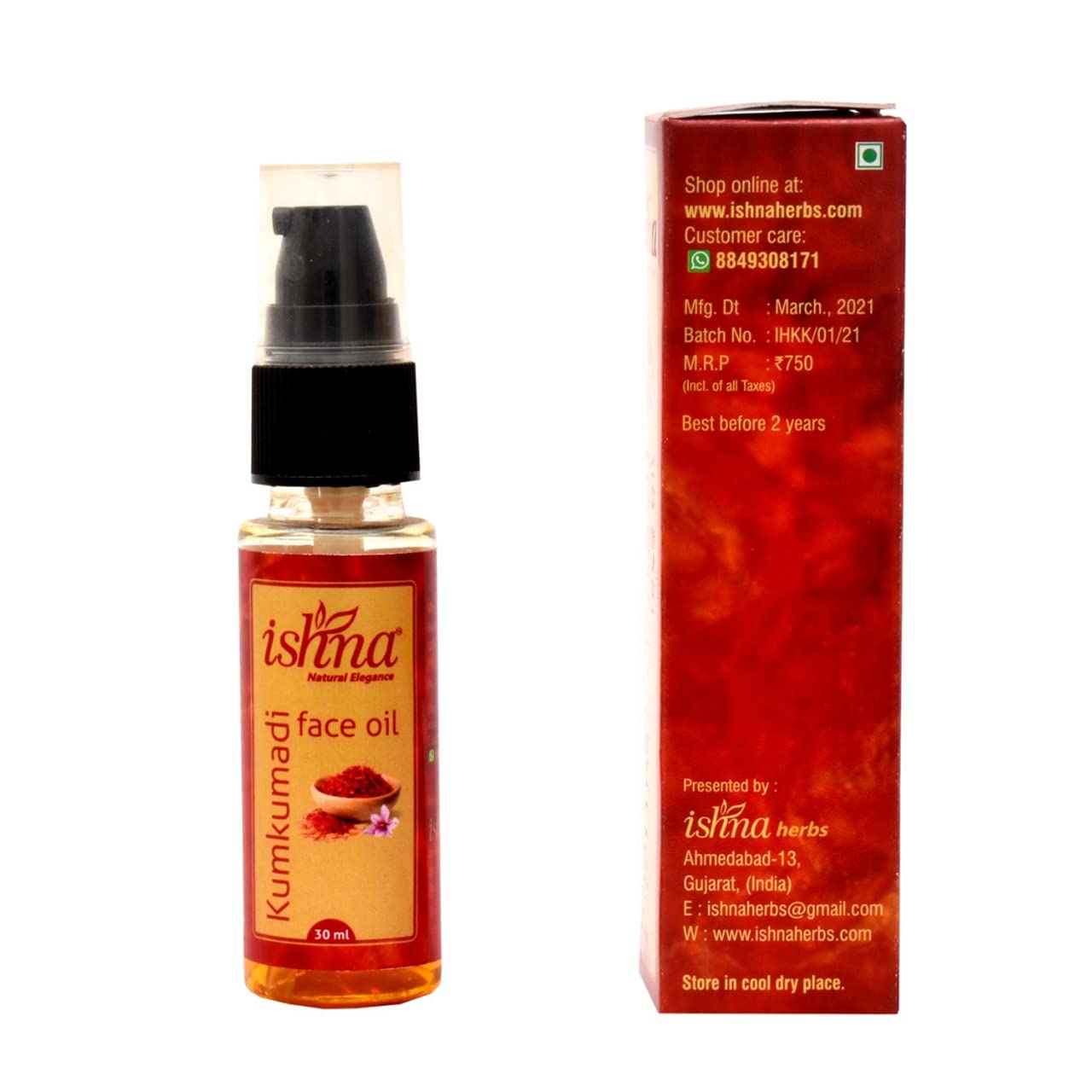Ishna Kumkumadi Face Oil for Pigmentation & Radiant Skin | Handcrafted Natural Oil | Hydrates & Nourishes | Chemical-Free, Vegan | 30ml | Perfect for Daily Skincare & Anti-Aging Routine