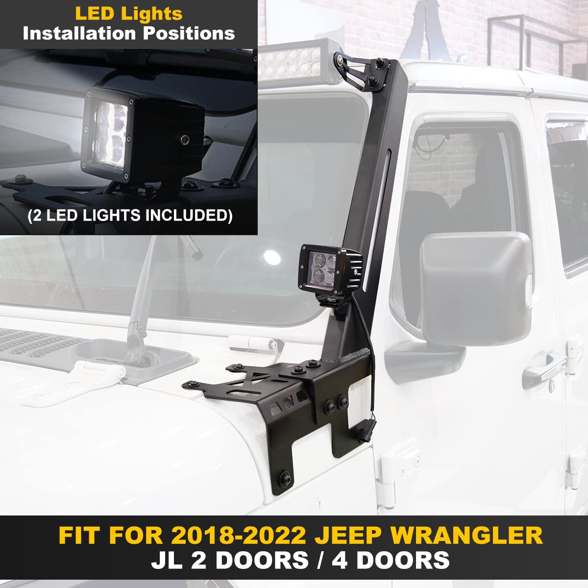 Jeep Wrangler JL JLU Unlimited & Gladiator JT LED Light Bar Mounting Brackets (2018-2025) - 50-52