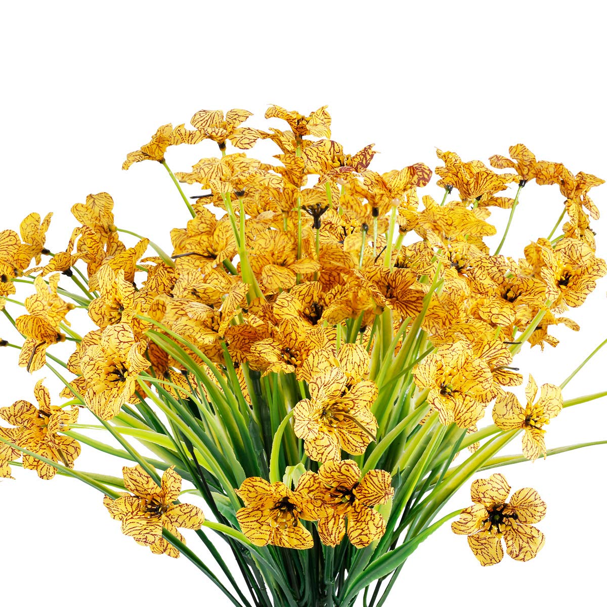 12 Bundles UV Resistant Artificial Flowers for Outdoor - Fade Proof Faux Plastic Plants for Garden, Porch, Window Box Decoration (Yellow) - Perfect for Home, Wedding, Party & Office Decor