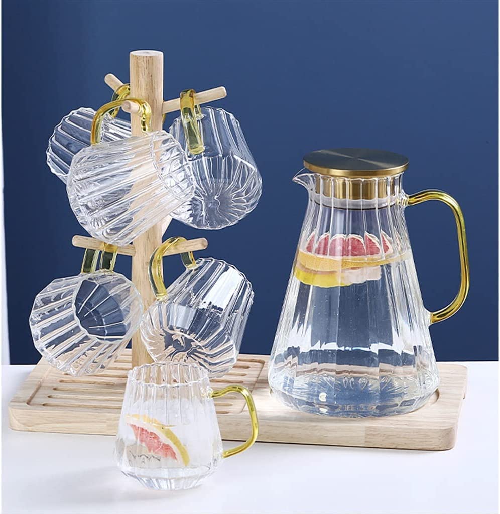 Premium Vertical Grain Cold Kettle Set - 1.5L High Borosilicate Glass Pitcher for Iced Tea, Juice & Infused Water | Large Capacity Heat-Resistant Beverage Container for Home, Office & Outdoor Use | BPA-Free & Dishwasher Safe (Clear)