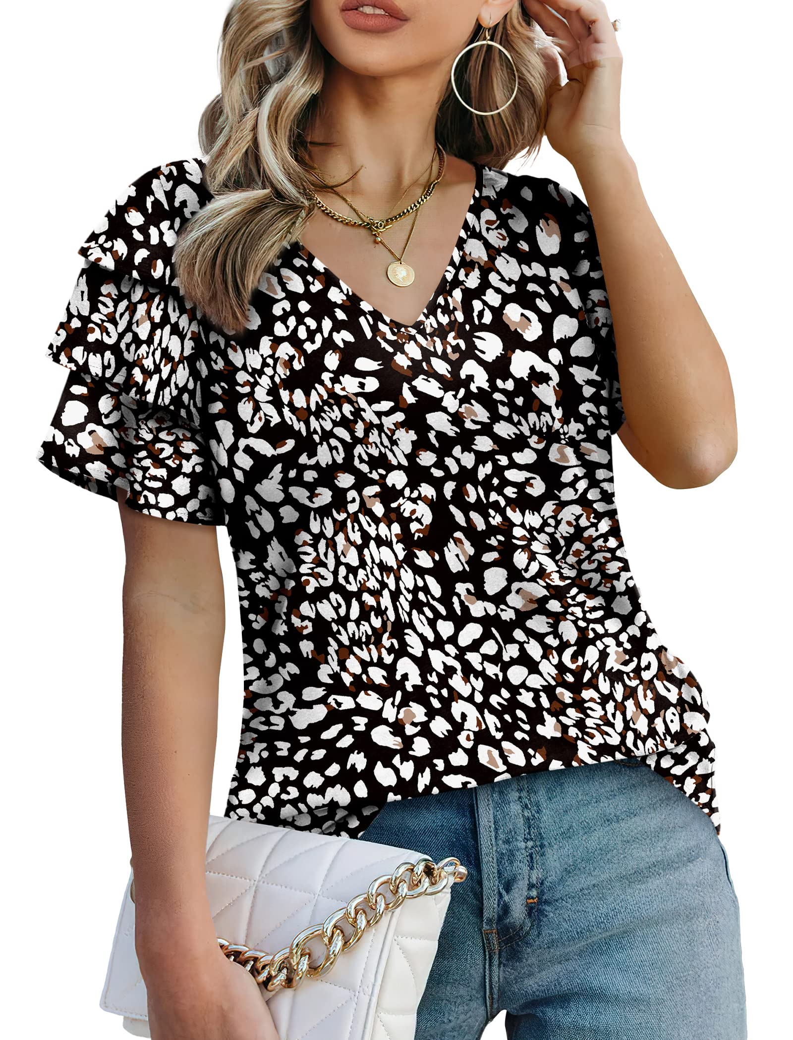 Bofell Women's Casual Ruffle Sleeve V-Neck Summer Tops - Elegant Blouses for Office, Date Night & Summer Outfits | Breathable & Stylish Women's Shirts