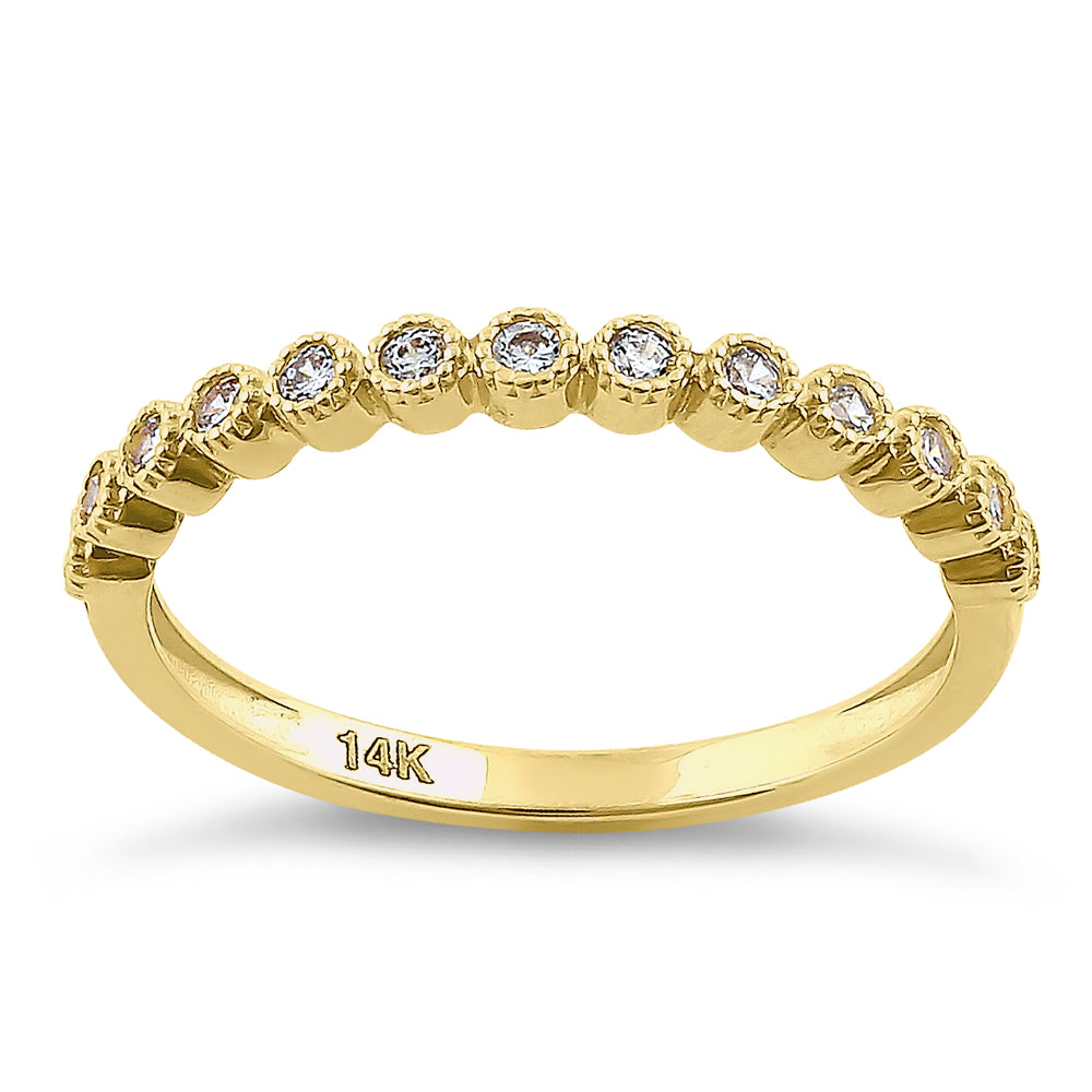 14K Solid Yellow Gold Single Row Round Cut Cubic Zirconia Ring for Women - Elegant Wedding, Engagement, Anniversary Gift for Her