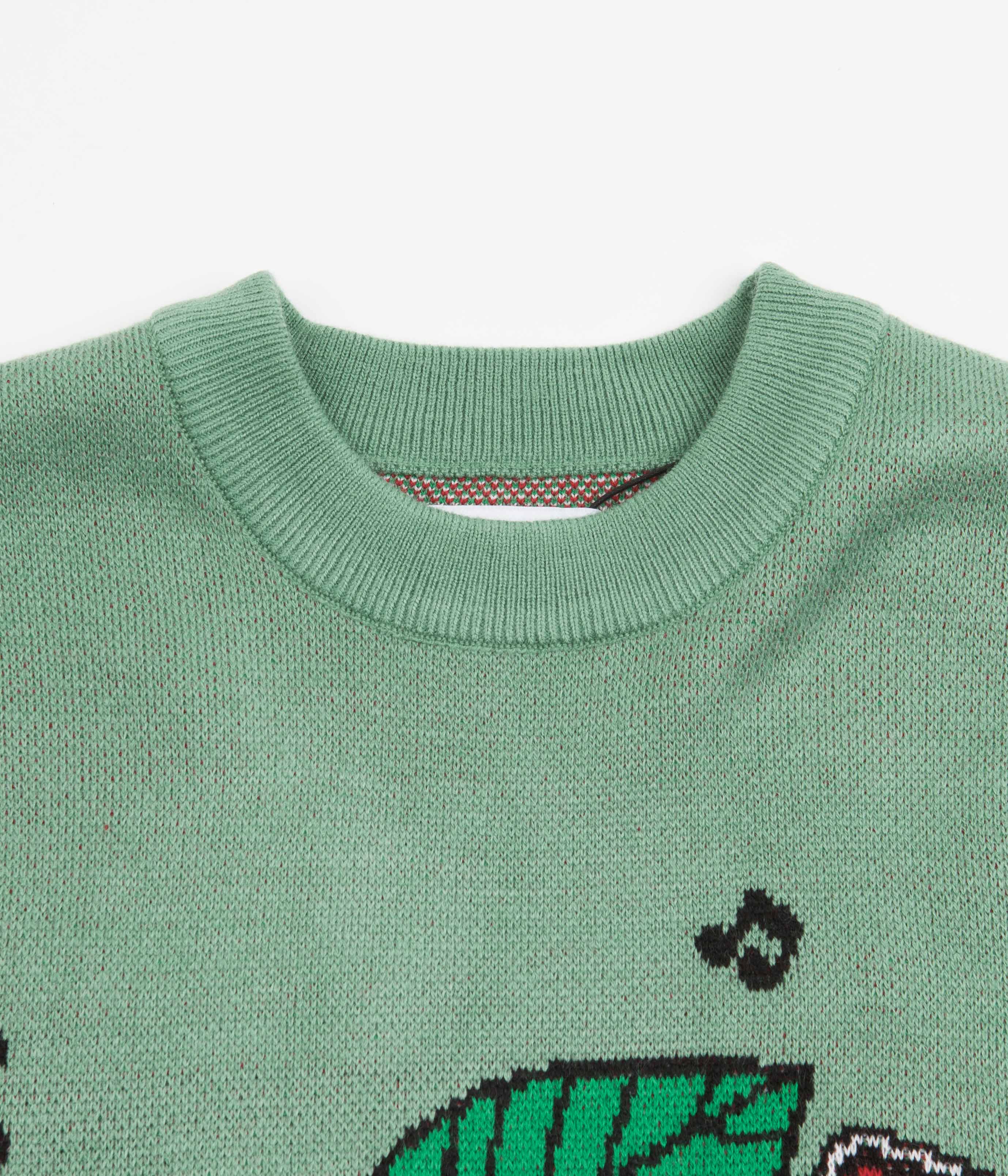 Butter Goods Worm Knitted Sweatshirt for Men & Women | Teal Green Pullover | Cozy Casual Wear for Street Style & Everyday Outfits